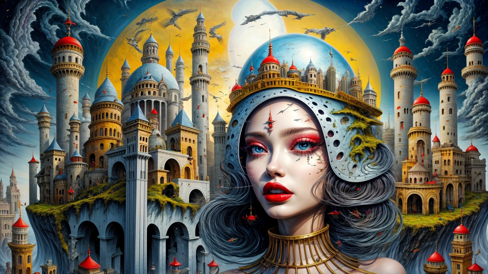 Female figure with ornate adornments and mystical makeup
