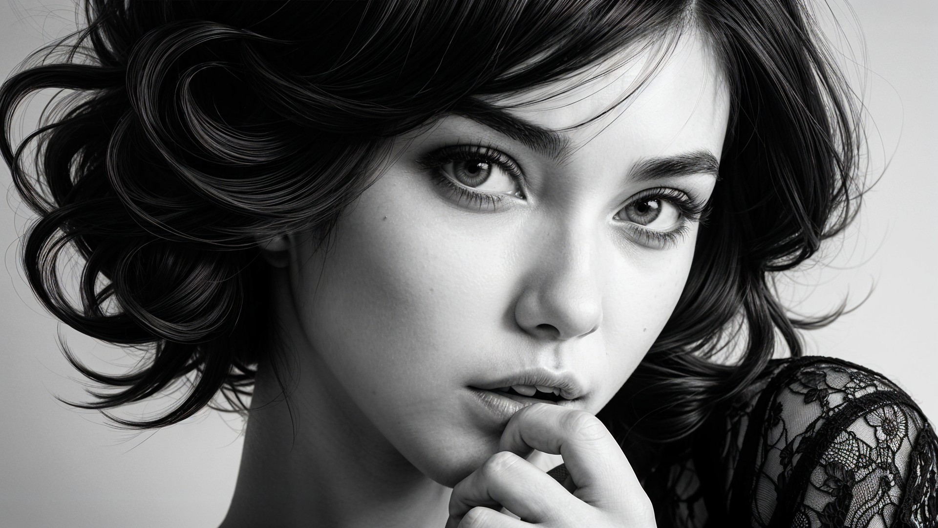 Close-up Black-and-White Portrait of a Young Woman