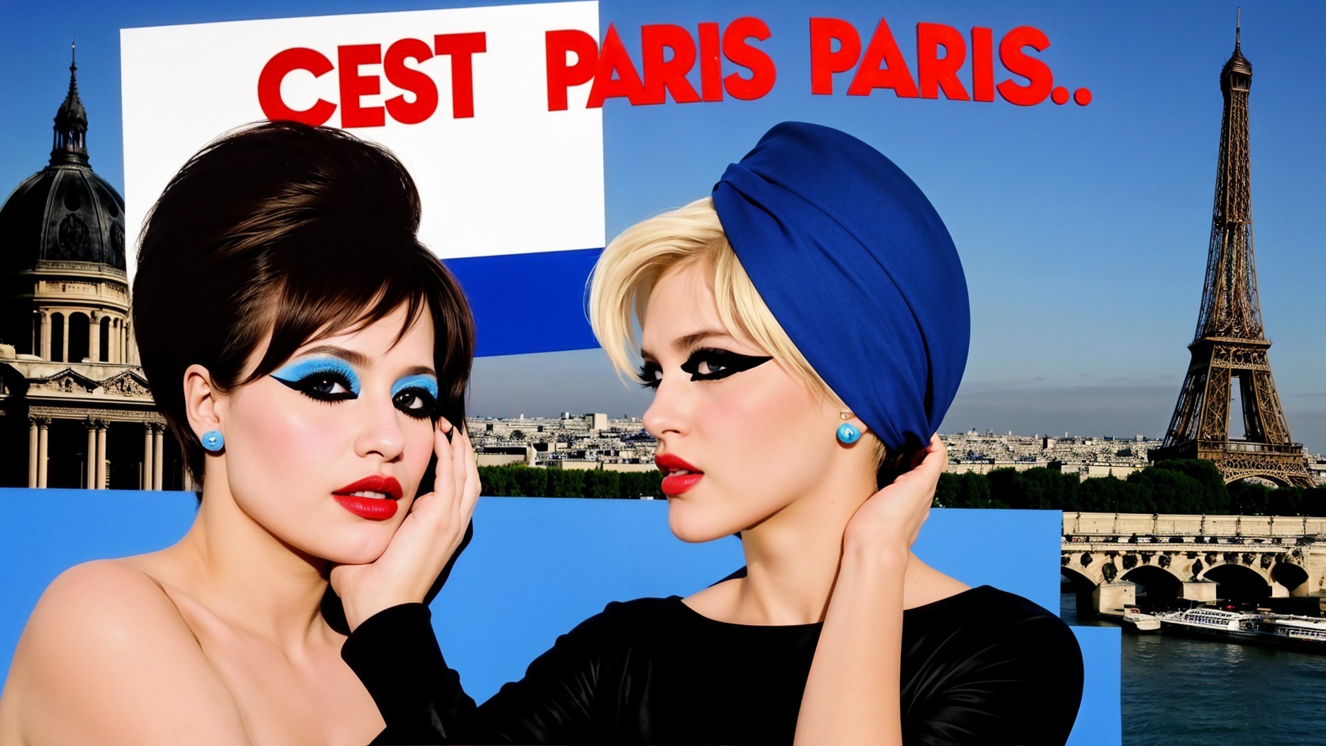 Chic Women in Paris with Bold Makeup and Hairstyles