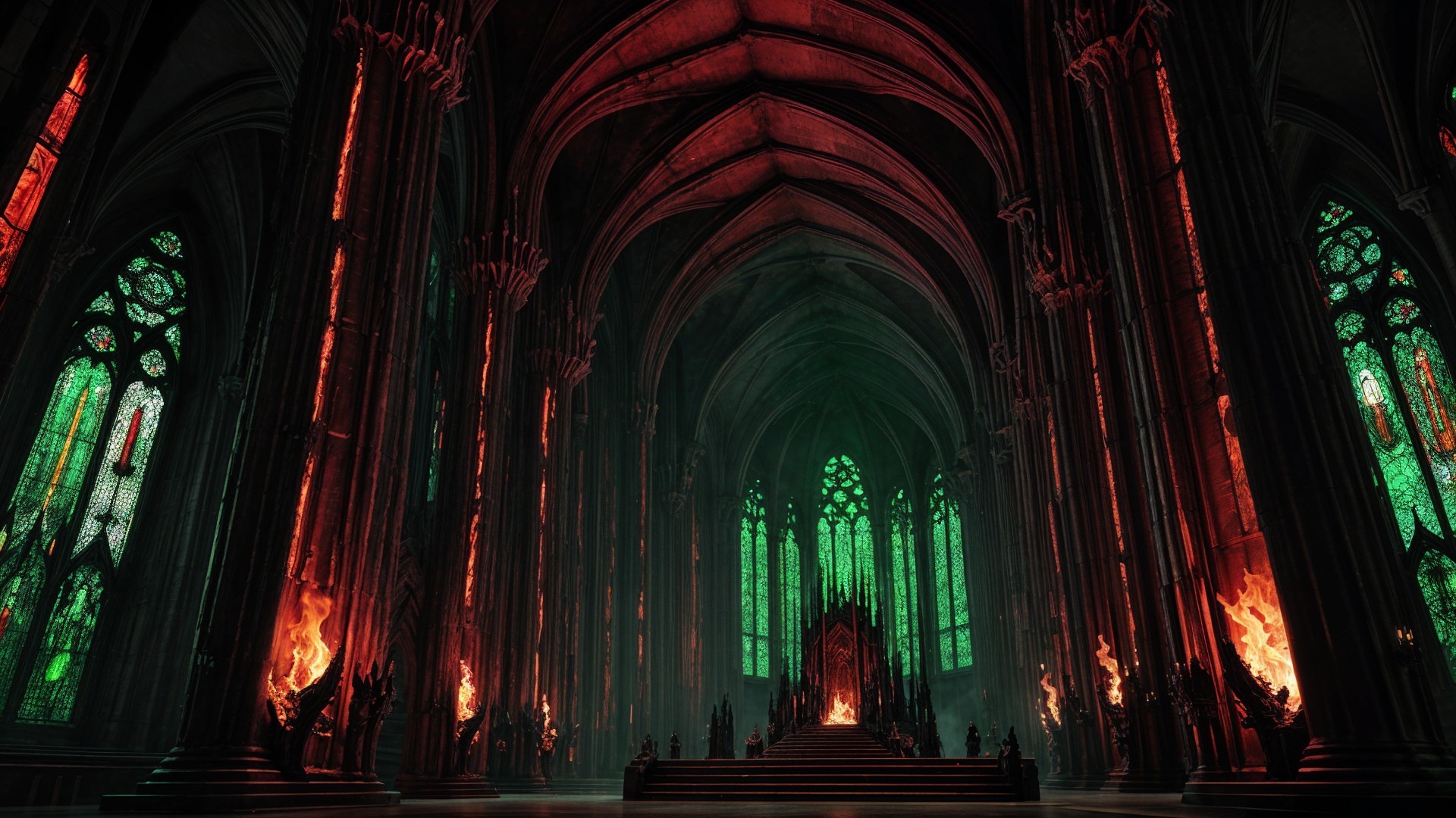 Gothic Cathedral with Stained Glass and Throne Features
