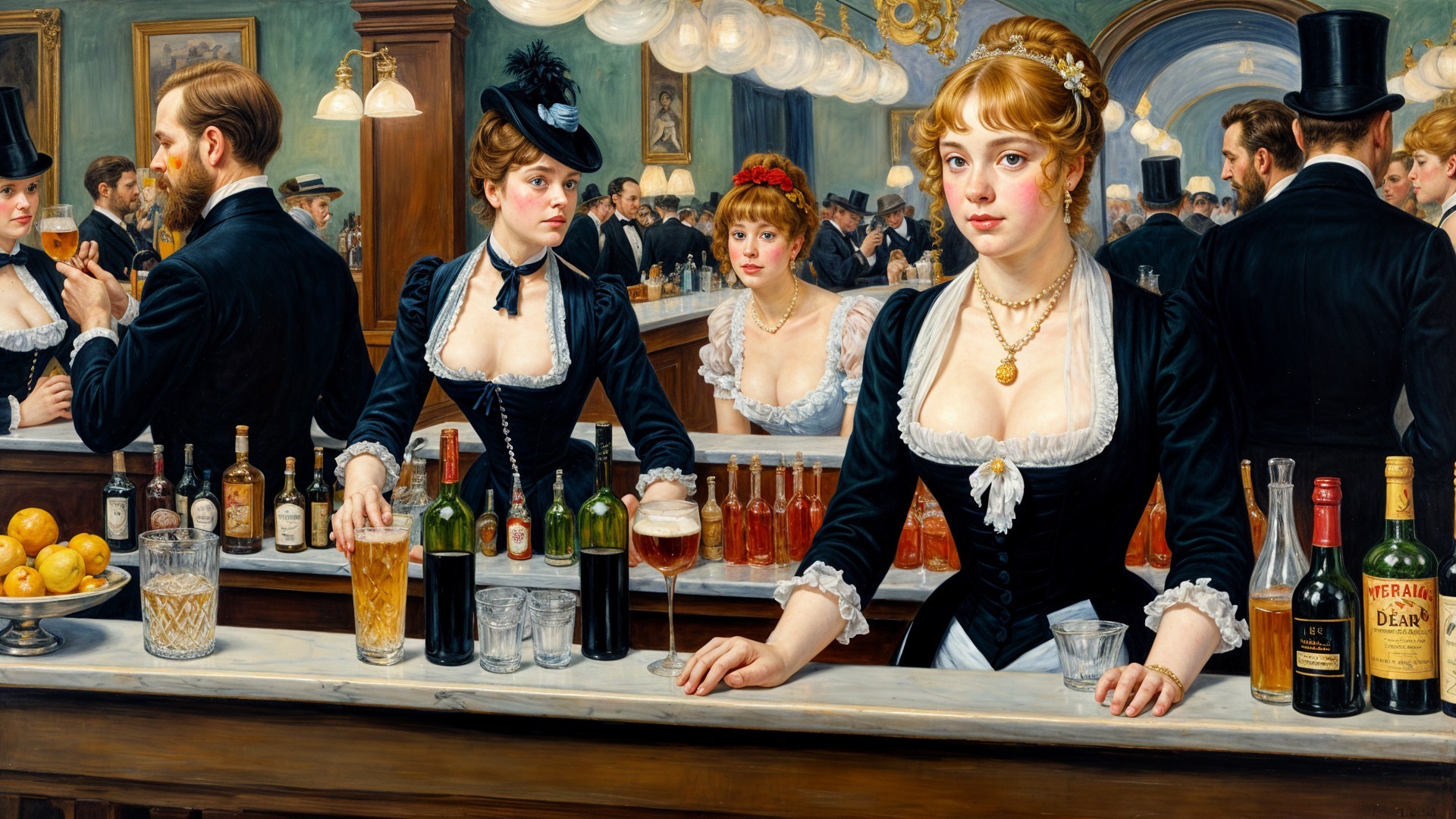 Vintage Bar Scene with Elegantly Dressed Patrons