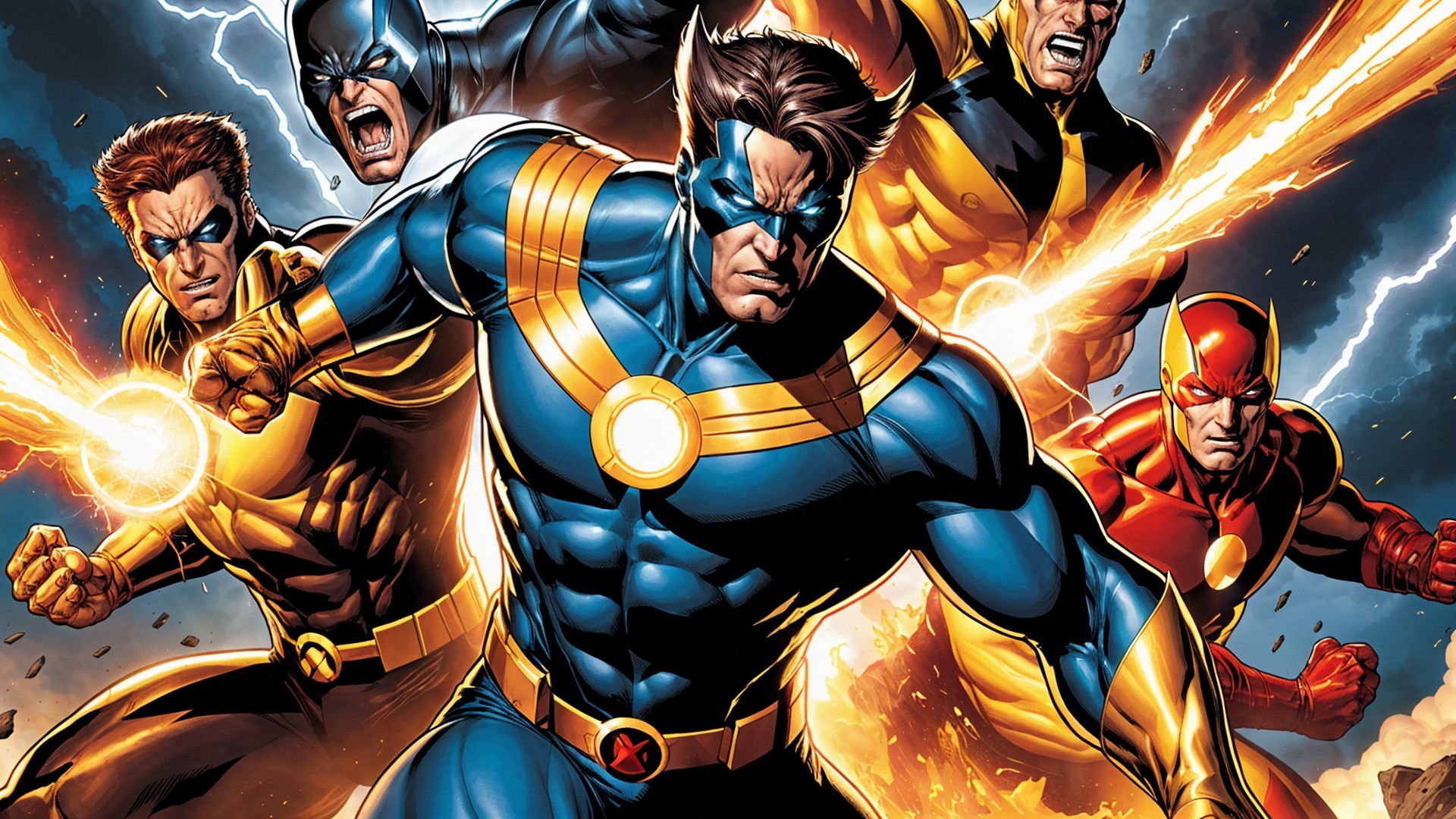 Vibrant Comic Book Scene with Dynamic Superheroes