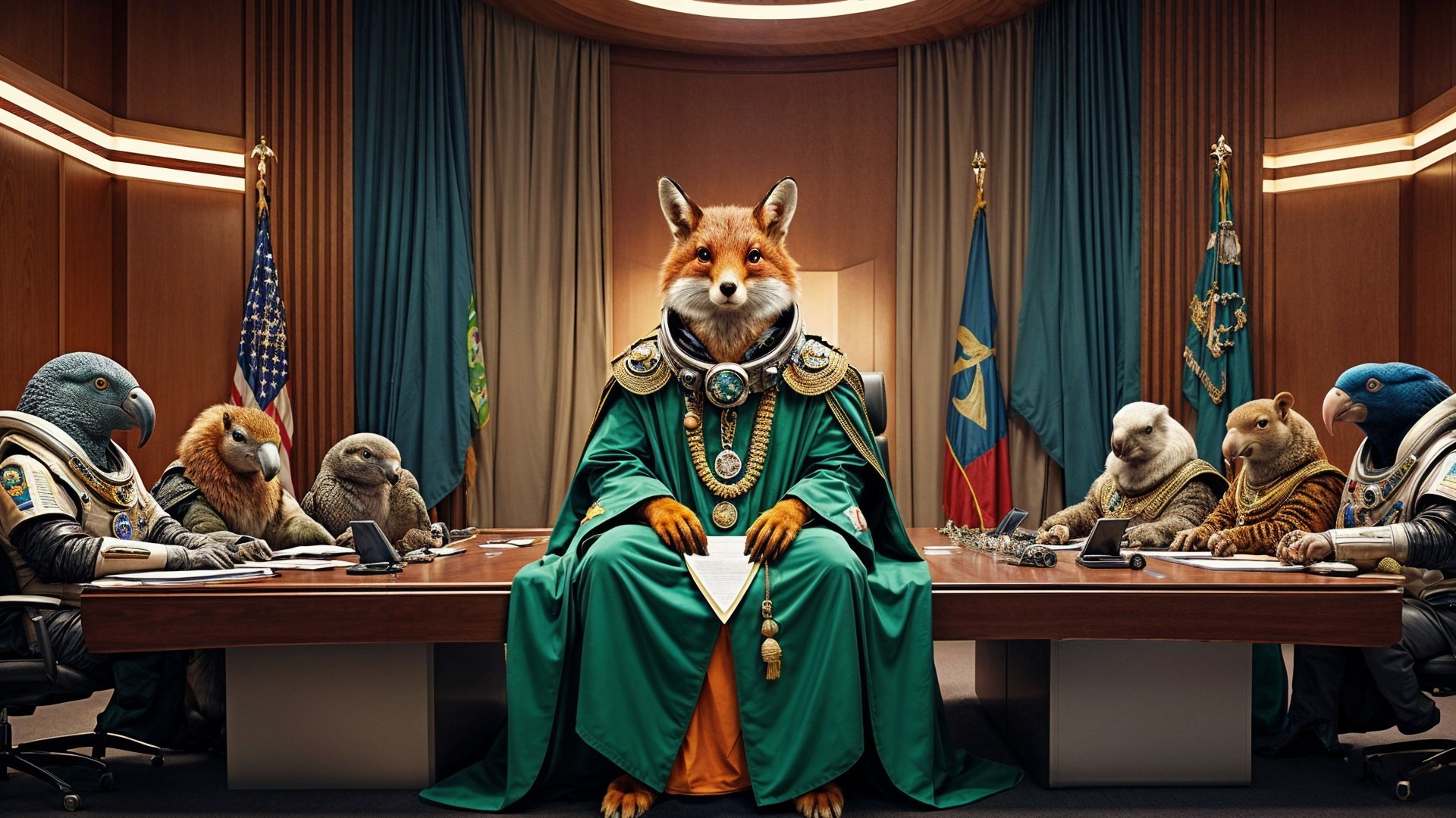 Regal Fox Leads Conference with Anthropomorphic Animals