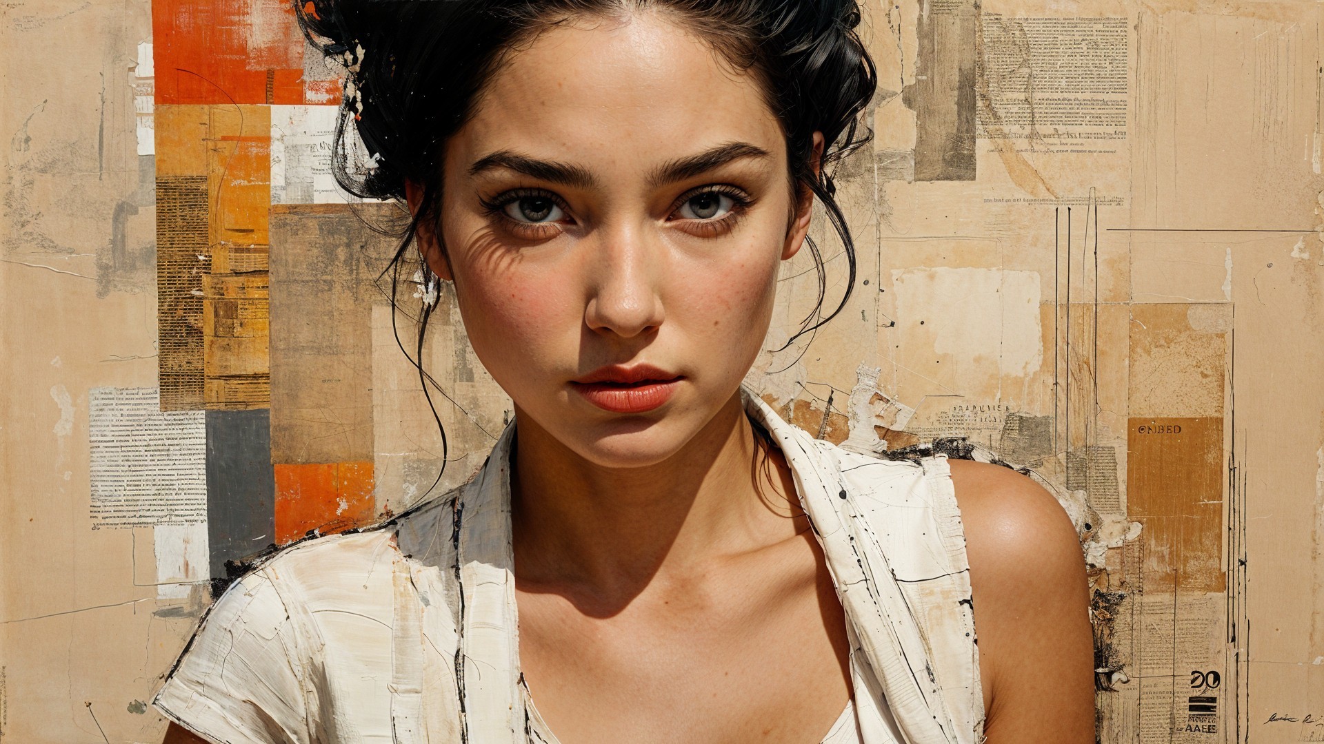 Young Woman with Expressive Eyes Against Textured Background