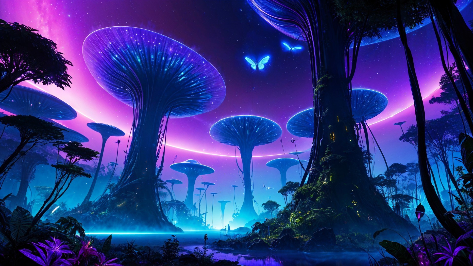 Surreal Landscape with Bioluminescent Mushrooms