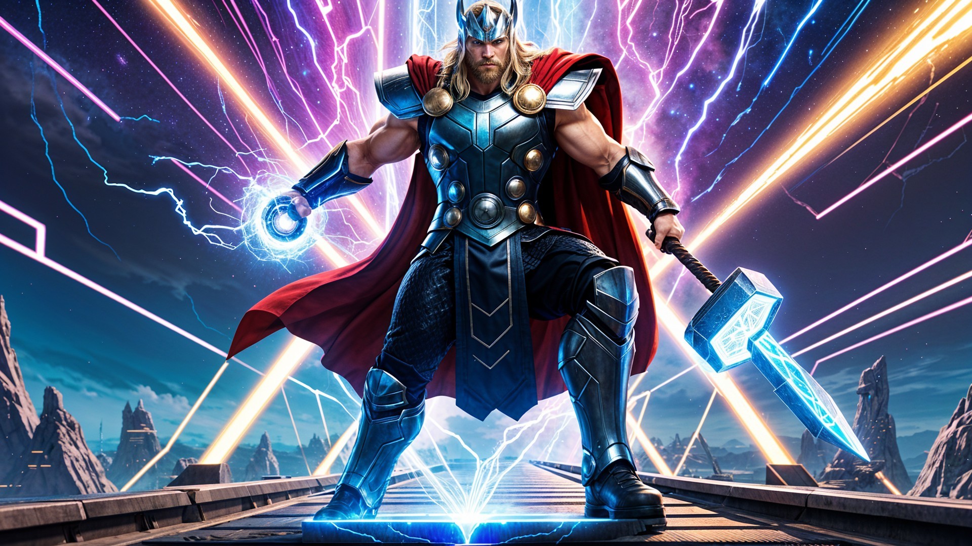 Norse God-Inspired Superhero in Metallic Armor