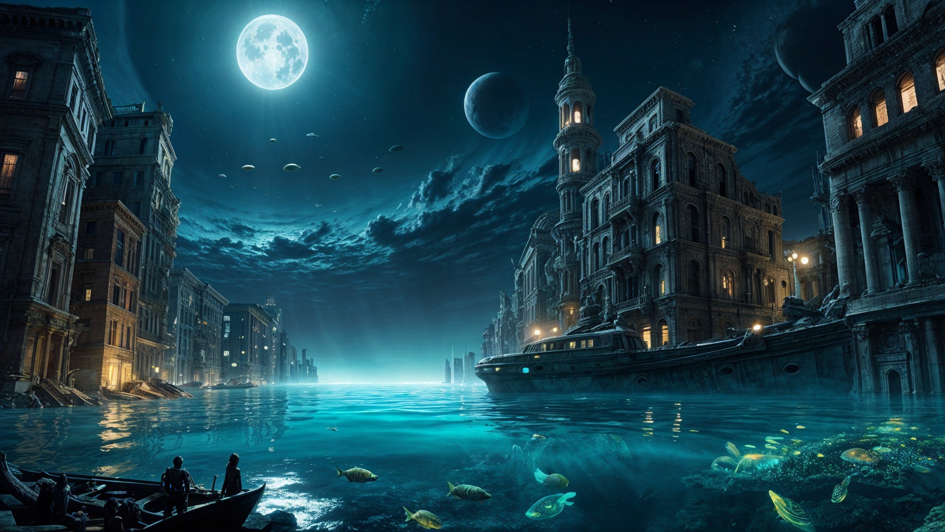 Enchanting Night Scene of a Mystical City by Water
