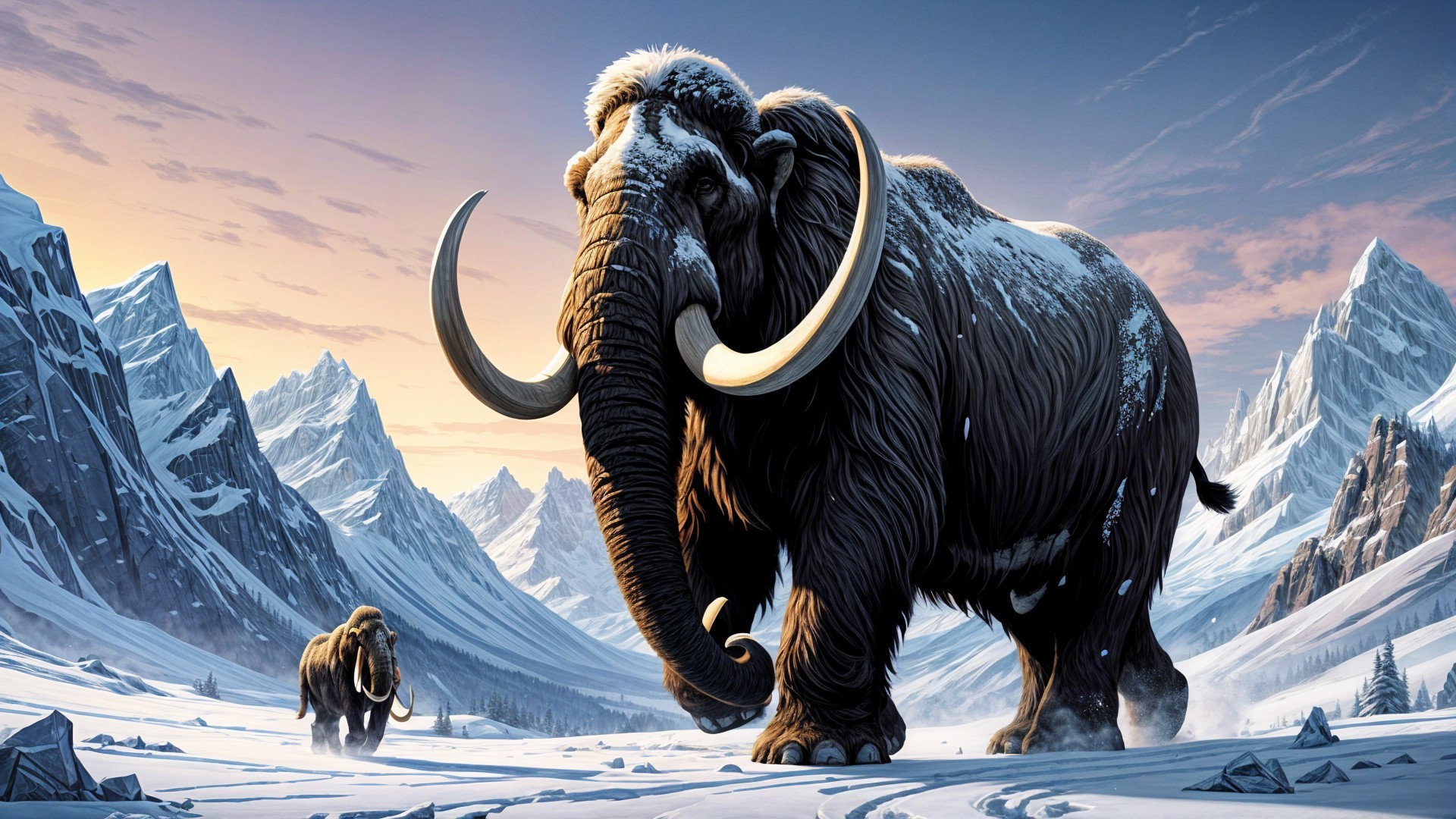 Woolly Mammoth in Snowy Prehistoric Landscape