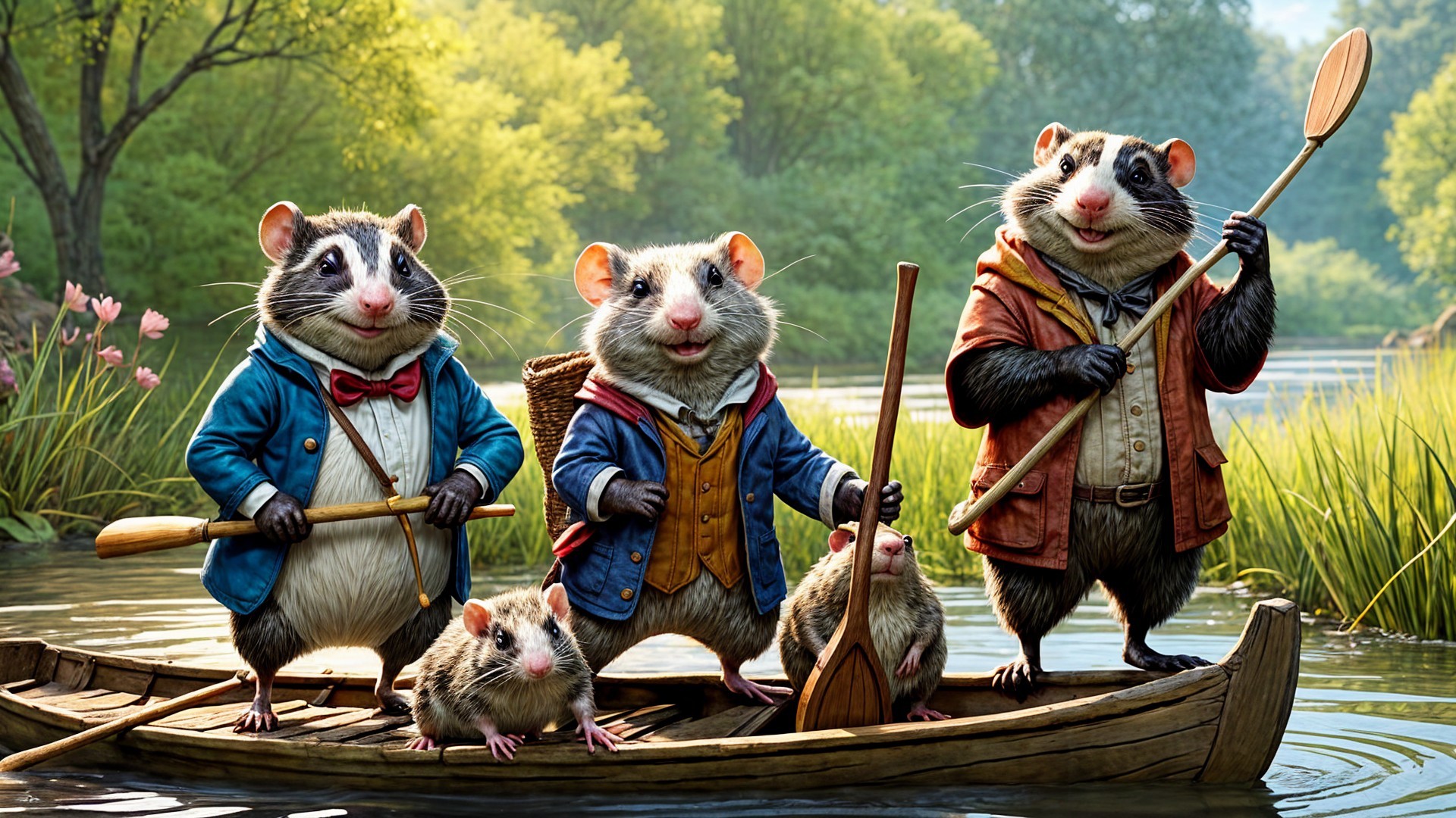 Charming Rodents in a Tranquil River Scene