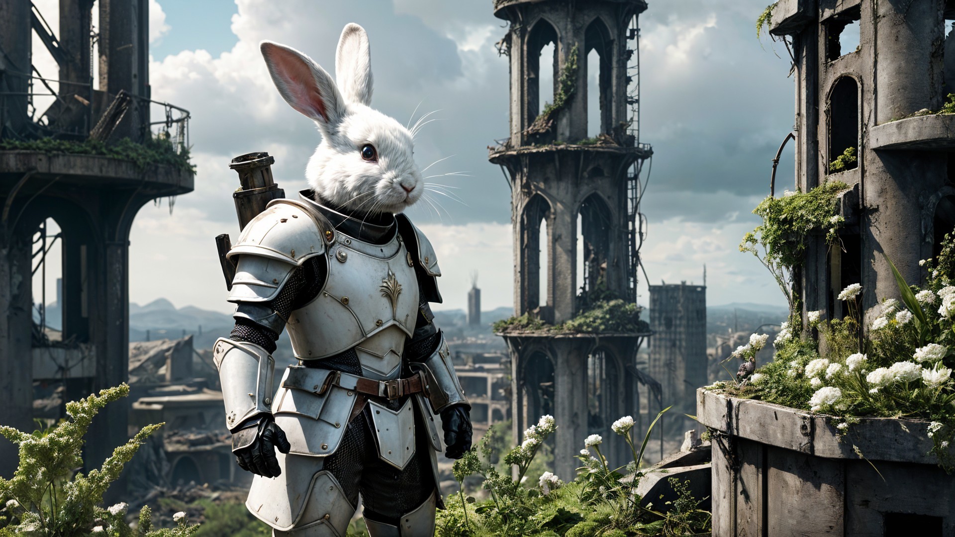 Rabbit in Silver Armor in Post-Apocalyptic Setting
