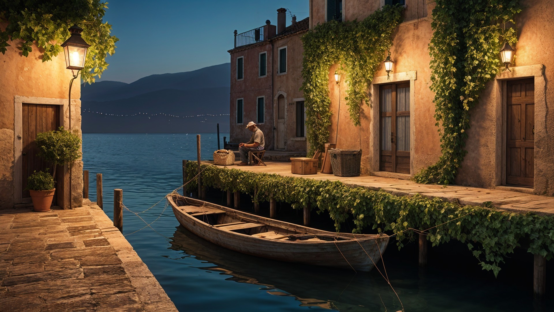 Serene Nighttime Canal Scene with Charming Buildings