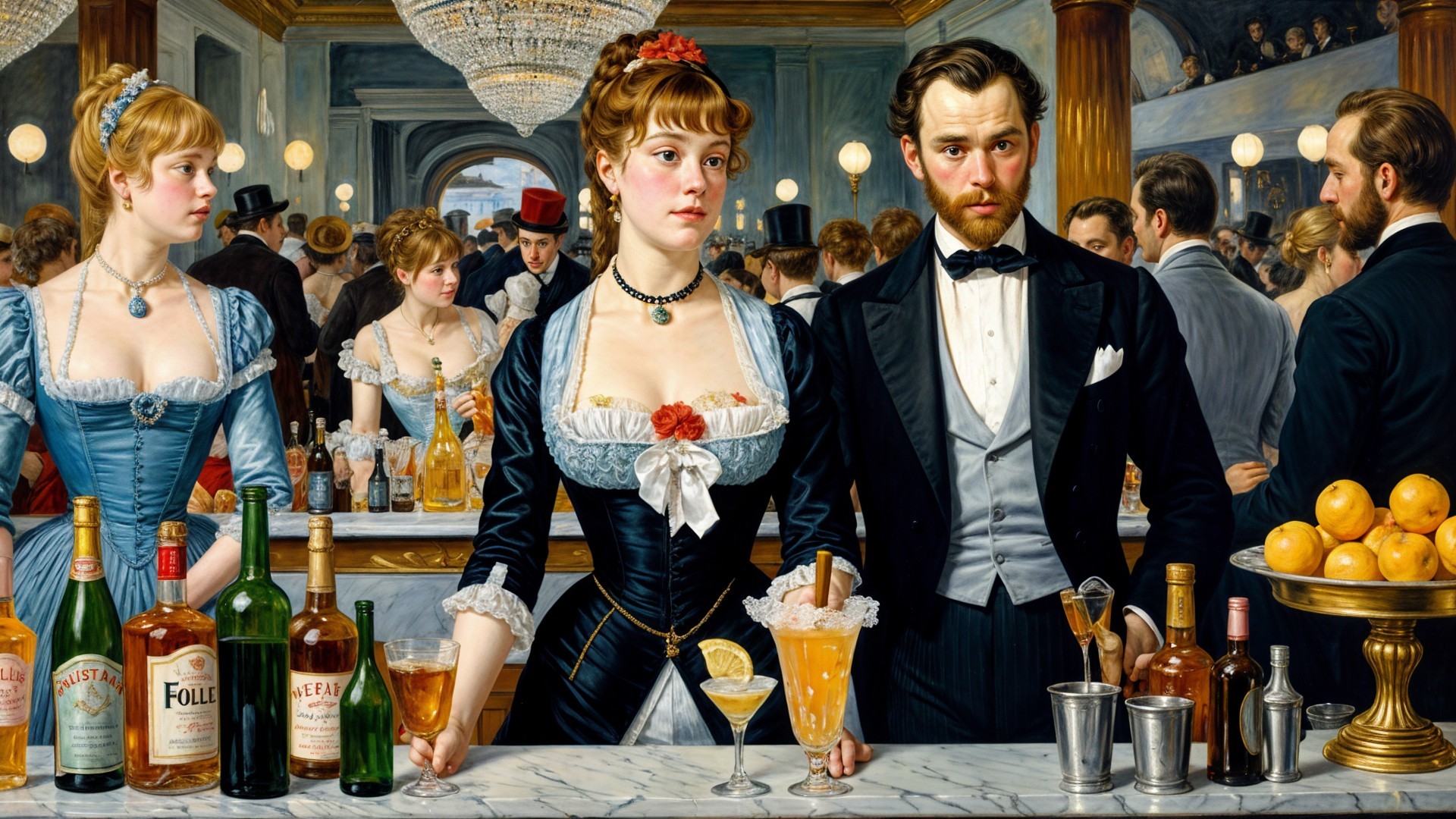 Elegant Bar Scene with Stylishly Dressed Figures