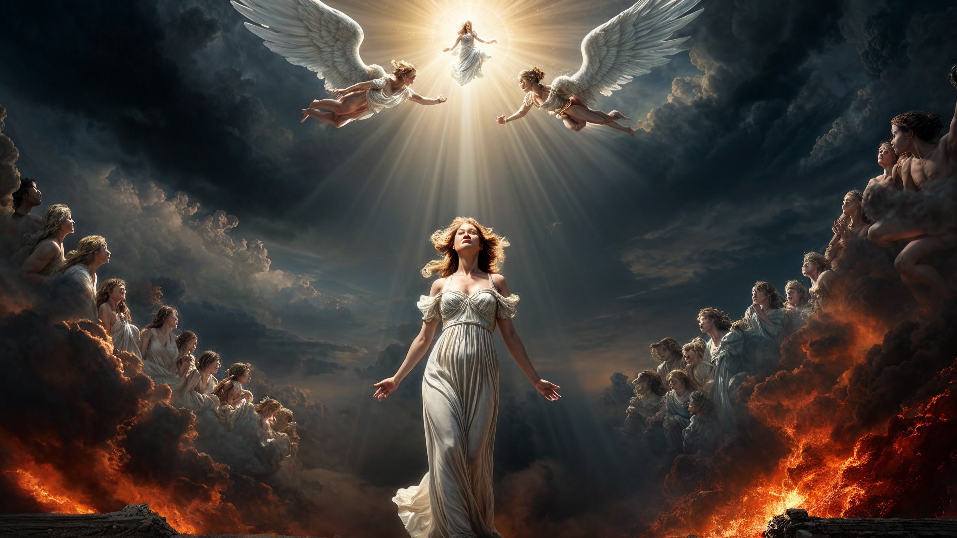 Celestial Scene with Woman and Ethereal Beings