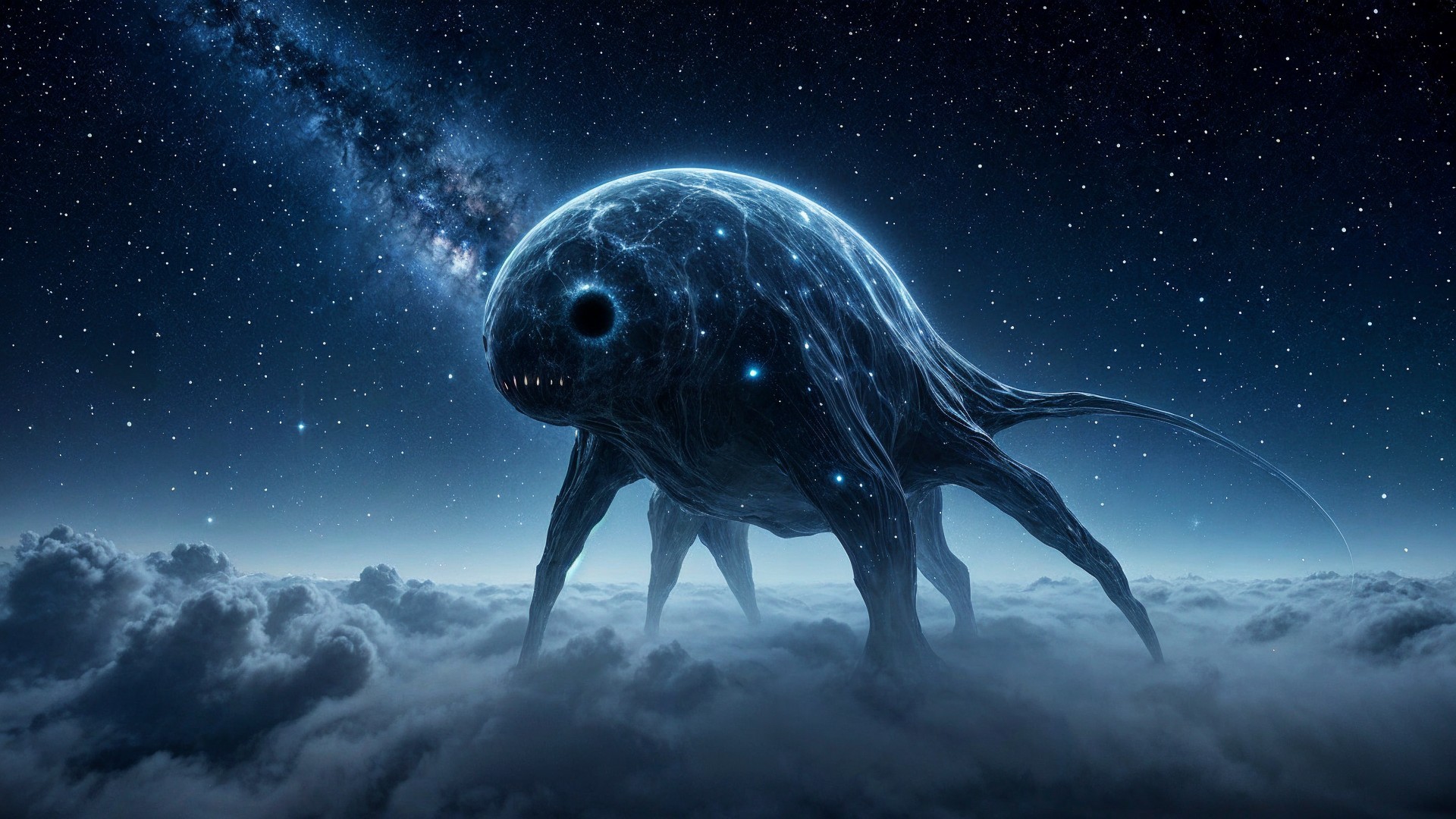 Surreal Cosmic Creature Under Starry Night Sky