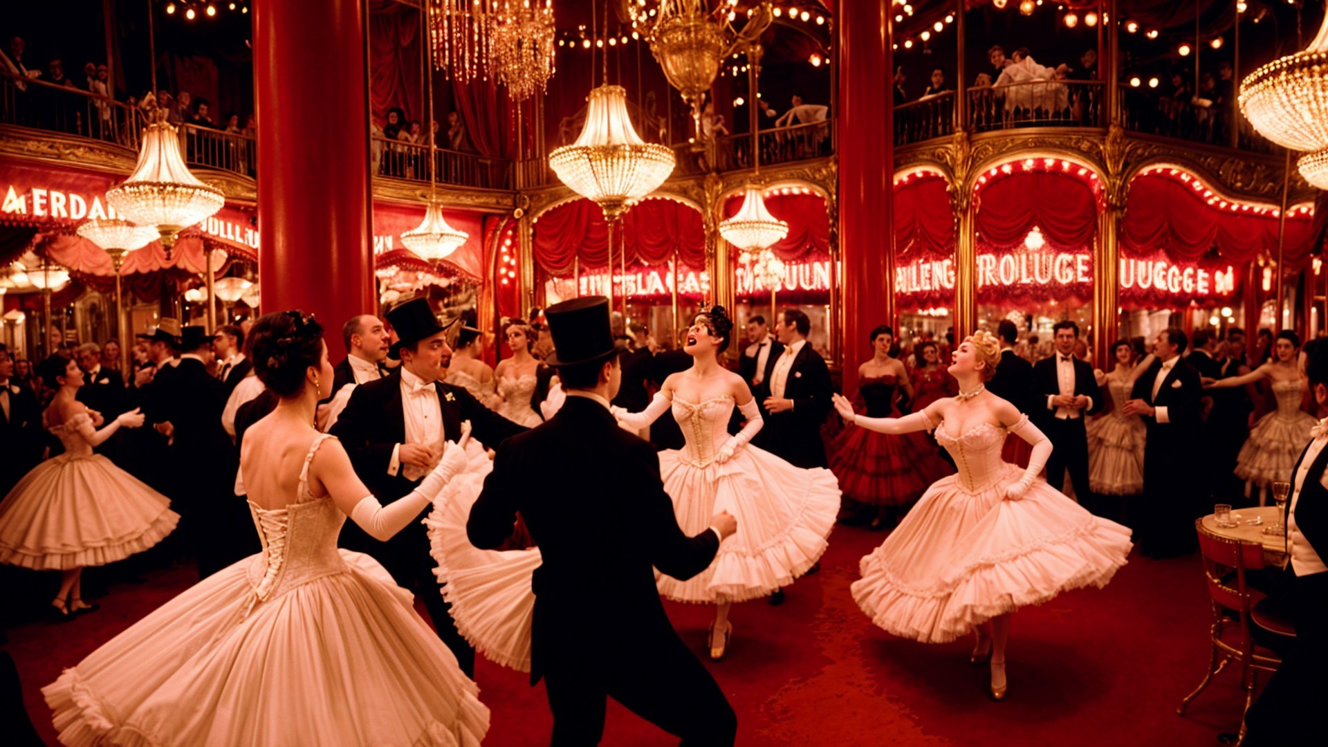 Elegant Ballroom with Dancers in Pink Tutus