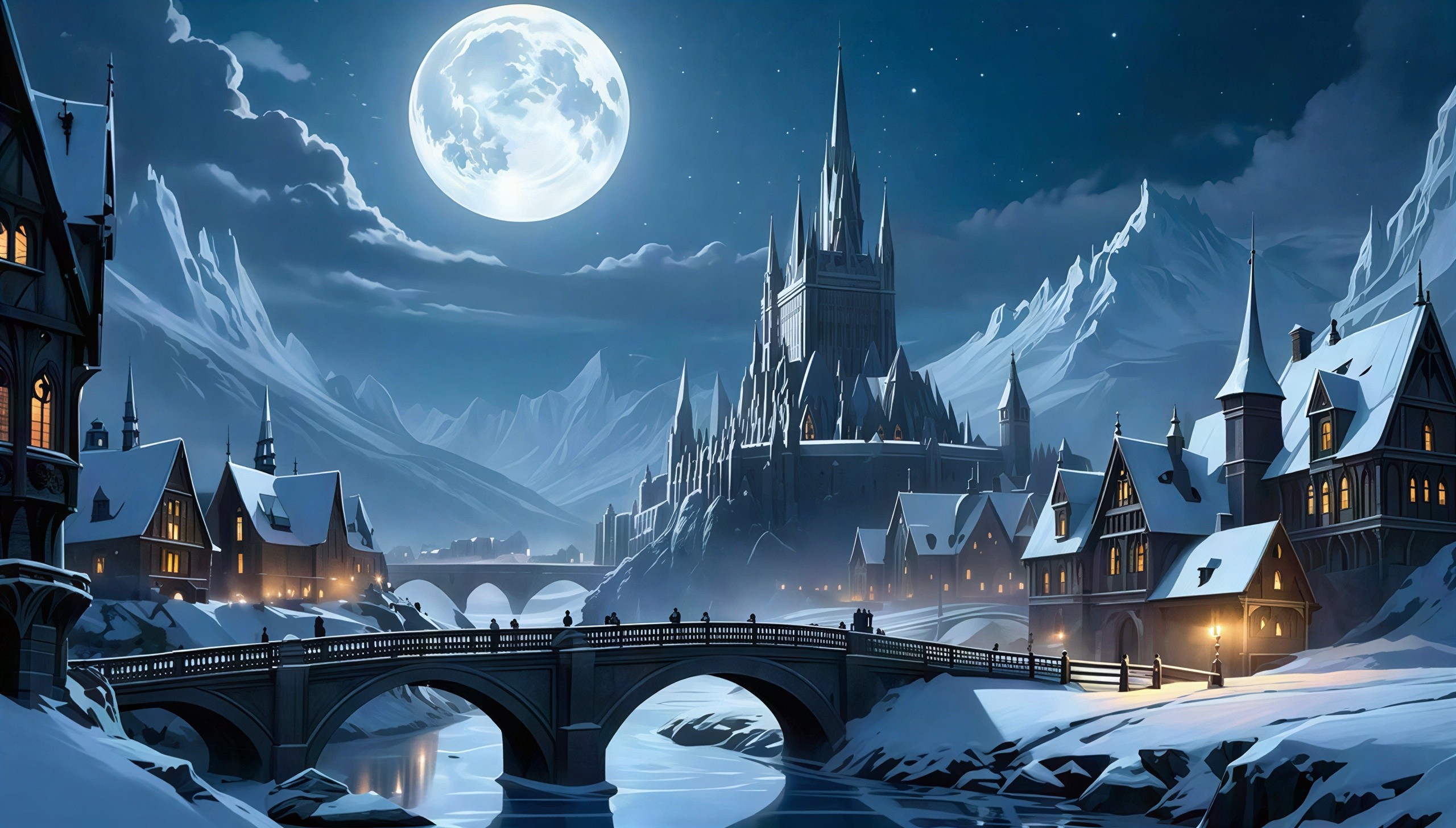 Intricate digital painting of a winter wonderland scene