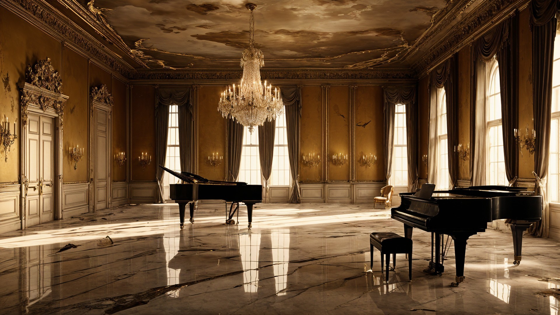Luxurious Room with Grand Pianos and Opulent Décor