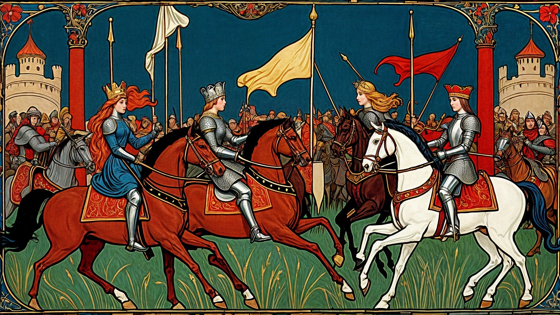 Medieval Jousting Tournament with Knights and Crowds