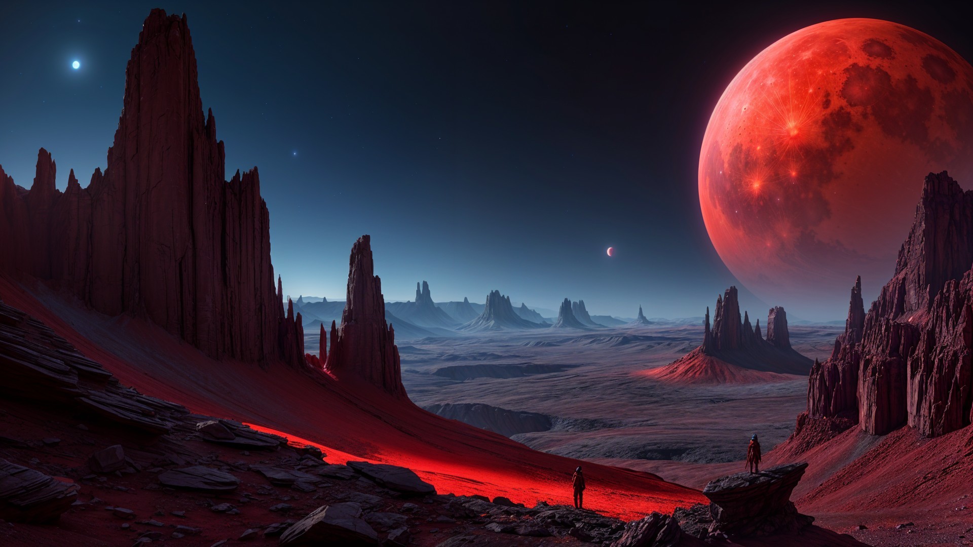 Alien Landscape with Jagged Rocks and Red Terrain