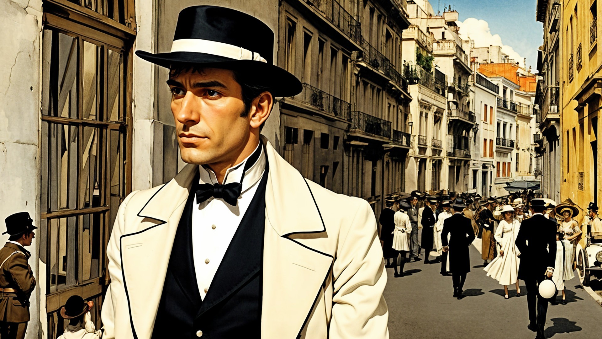Vintage Street Scene with Stylish Attire and Atmosphere