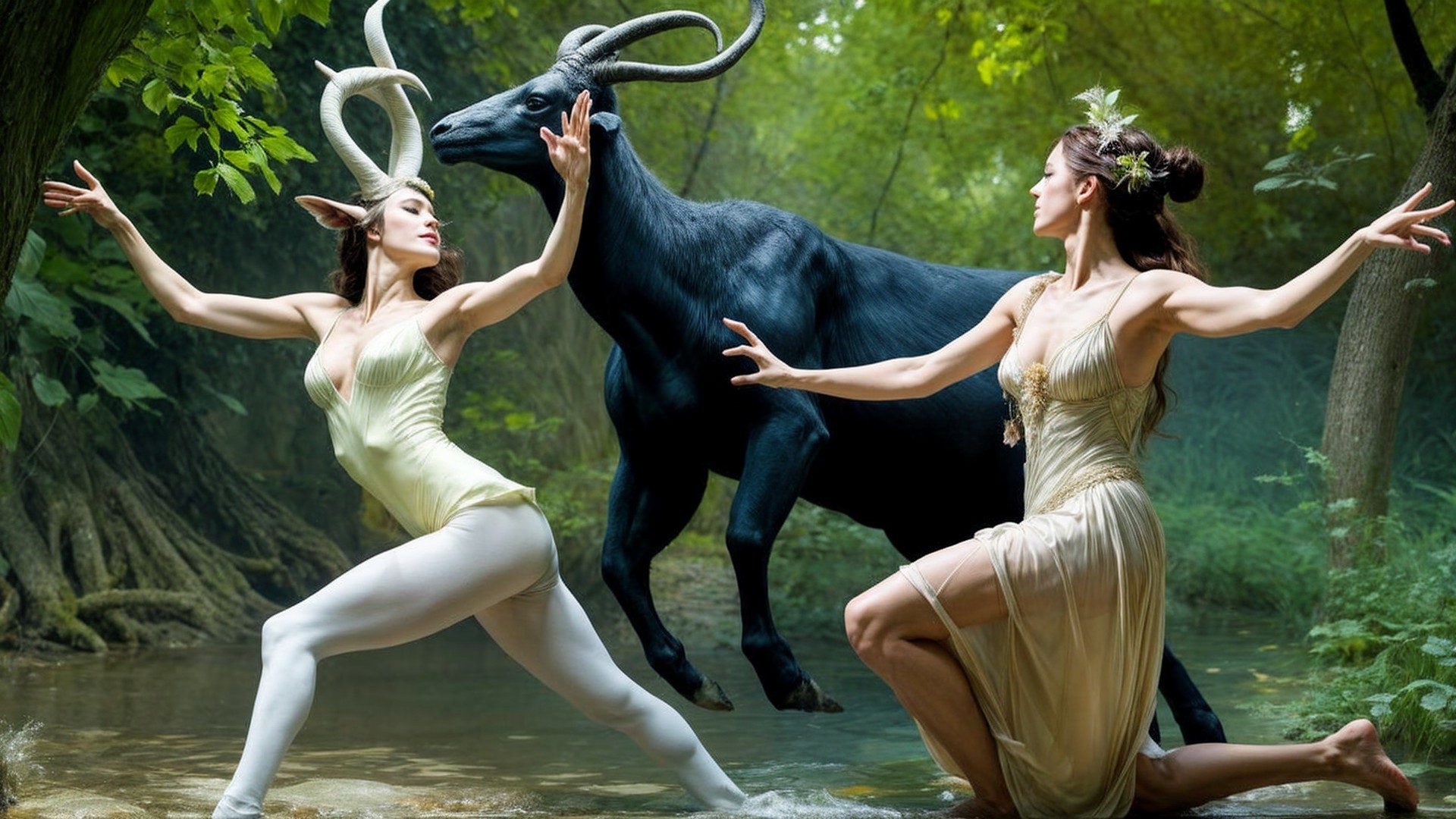 Ethereal Dance in a Mystical Forest Setting