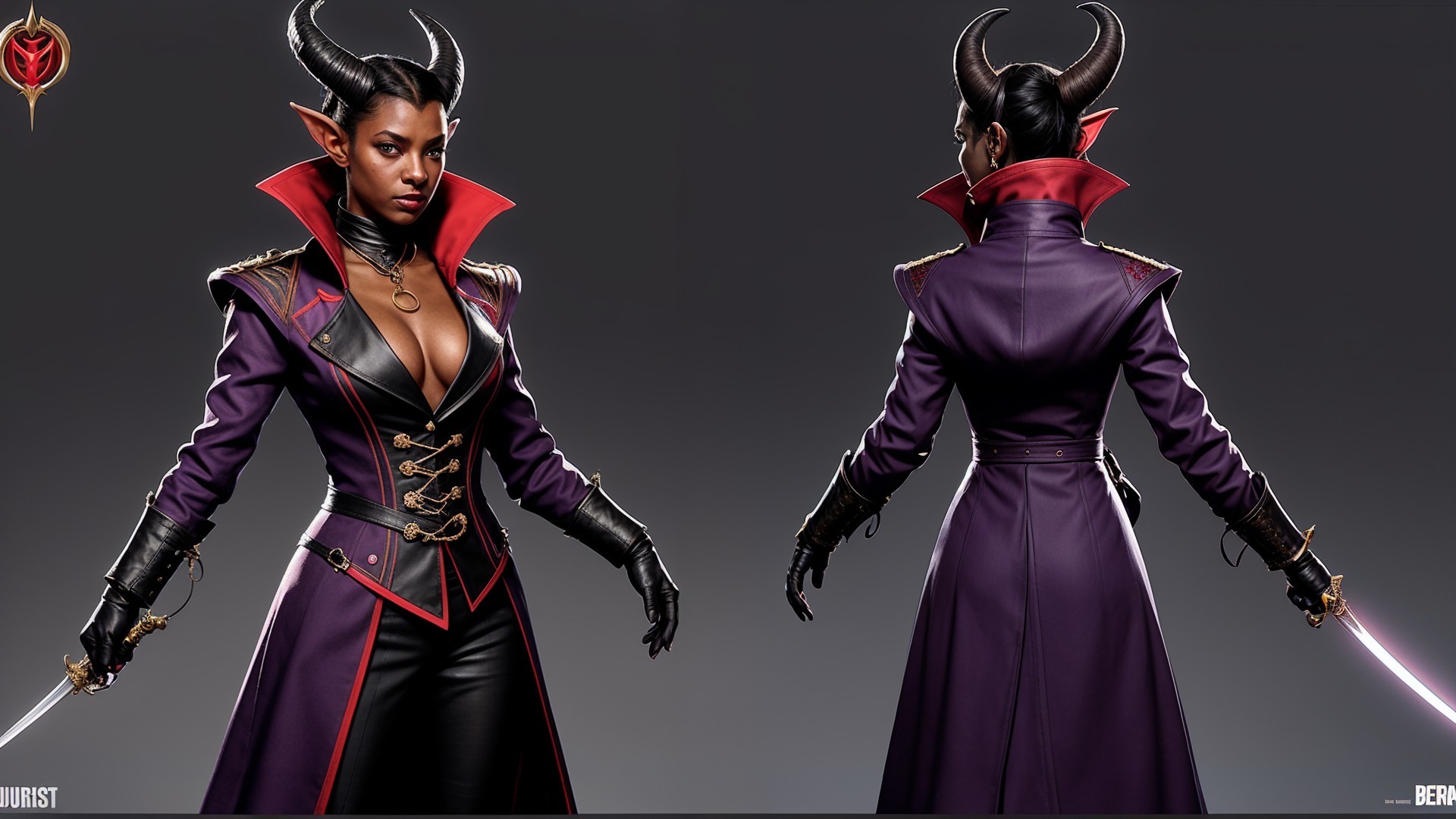 Powerful Female Character in Dark Purple Coat