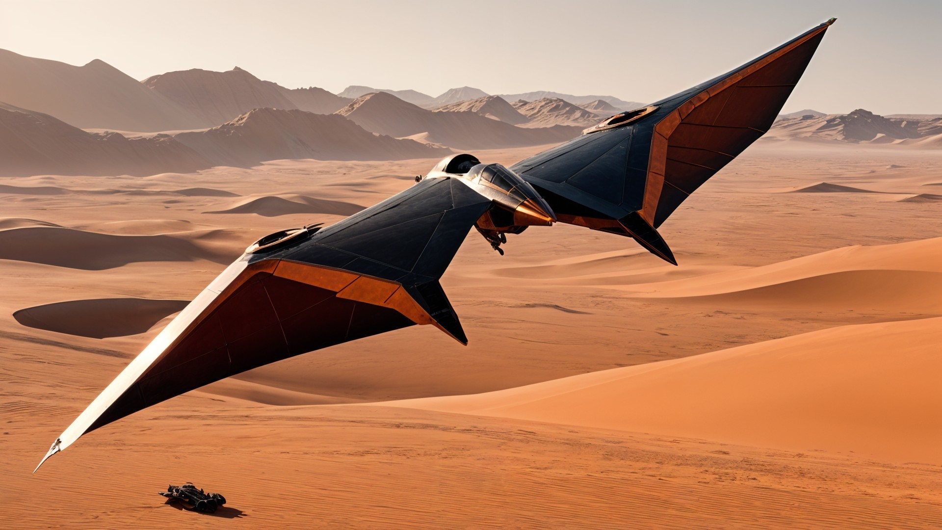Futuristic Flying Craft in Desert Landscape Scene