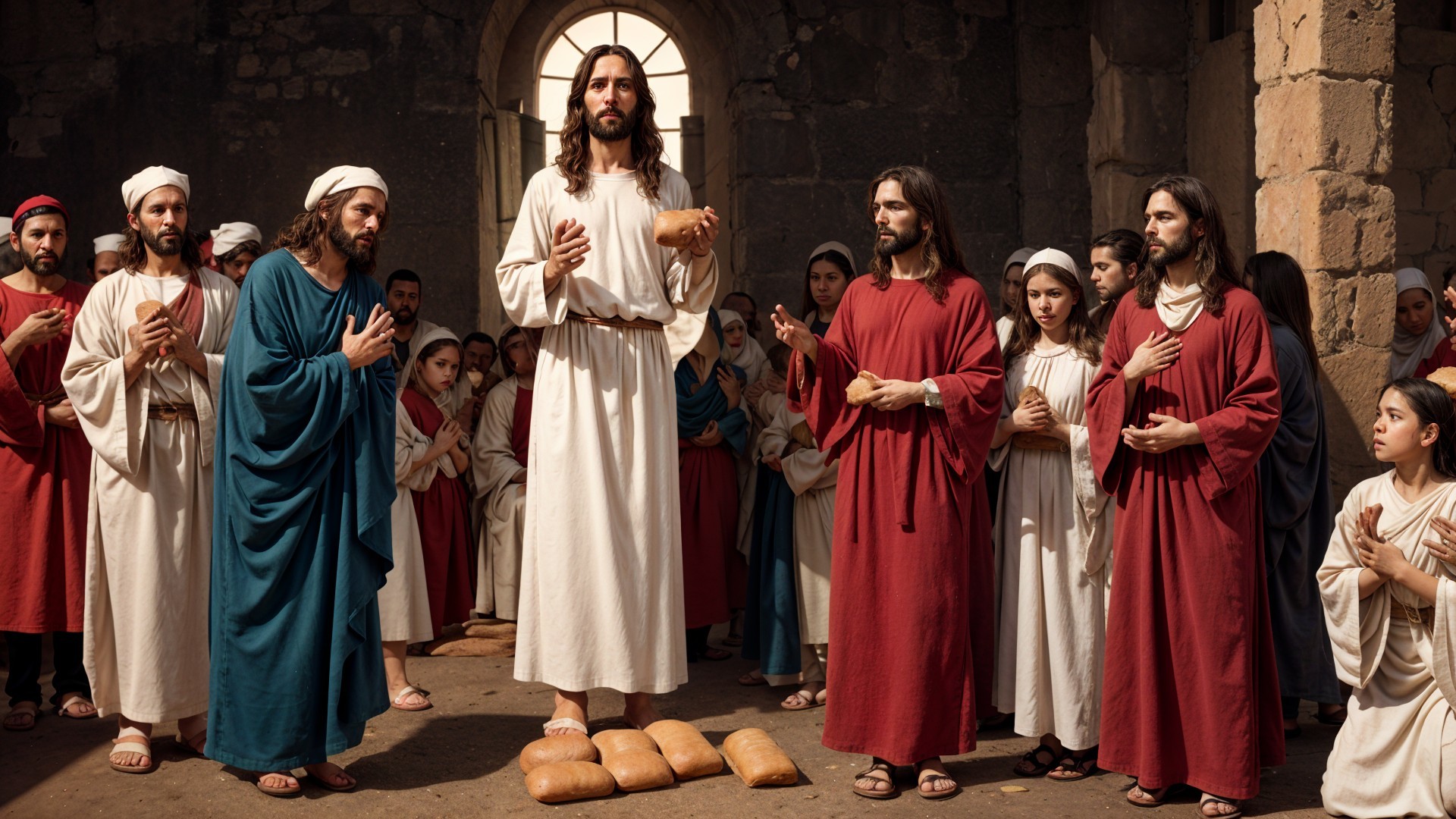 Historical Gathering with Central Figure in White Robe