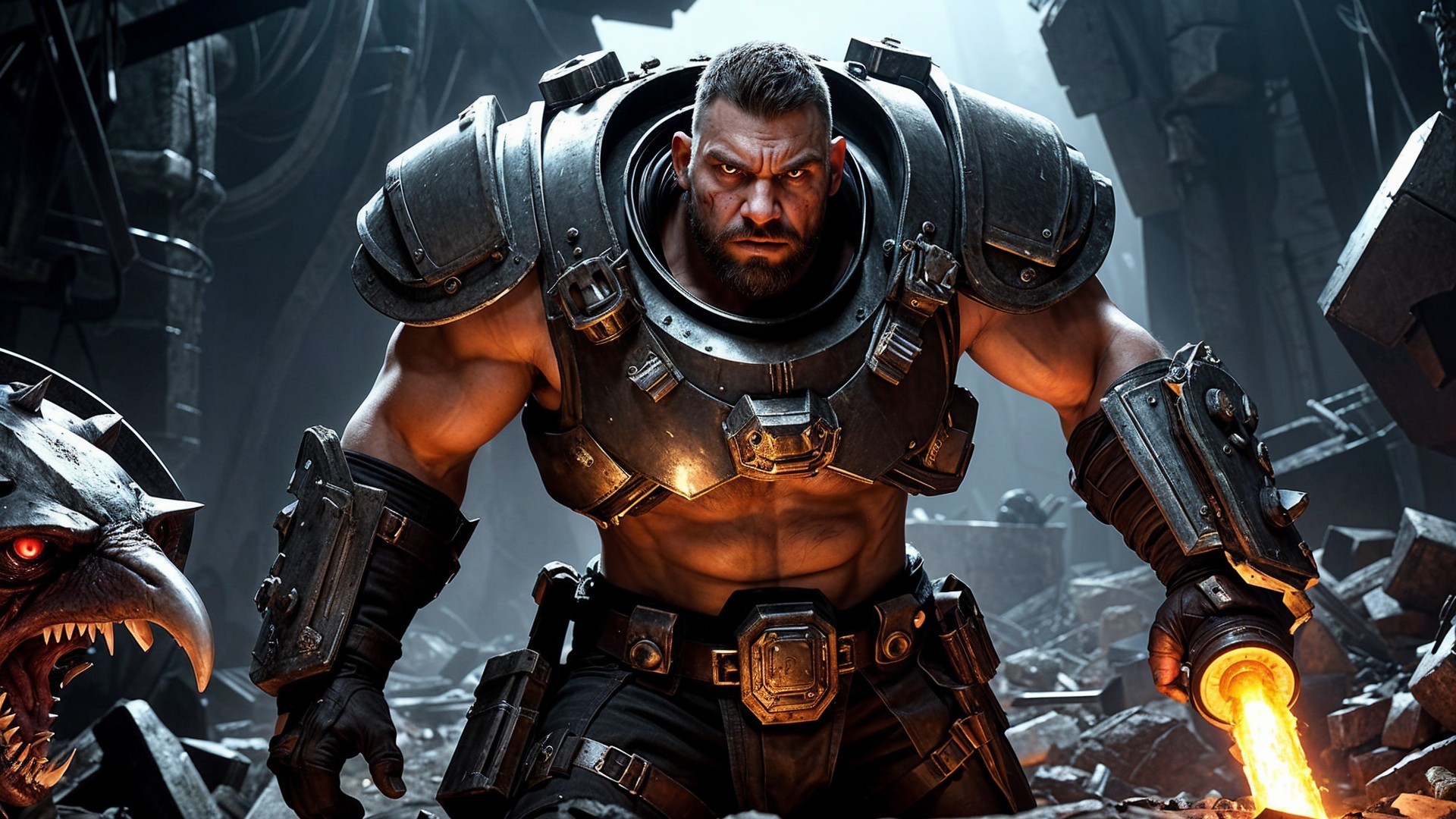 Muscular Warrior in Post-Apocalyptic Ruins