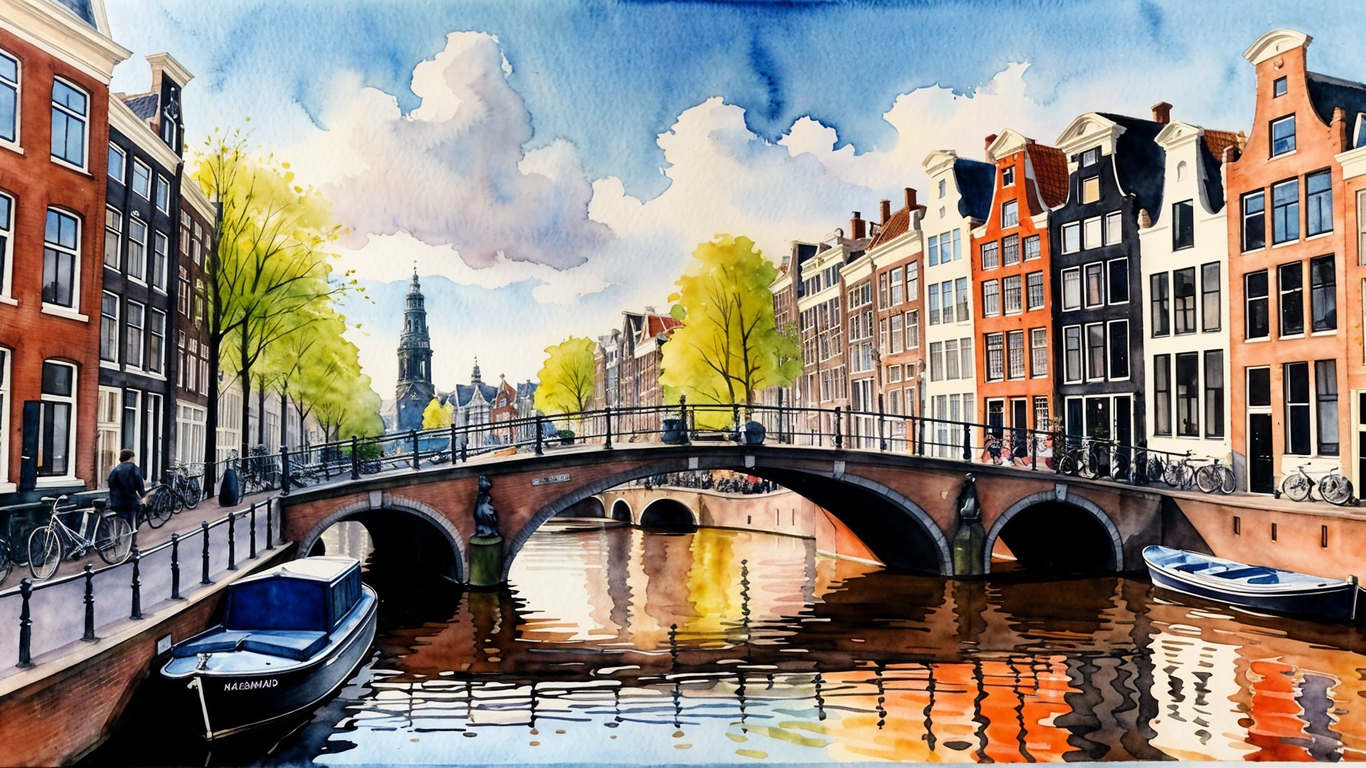 Charming Amsterdam Canal Scene with Colorful Buildings