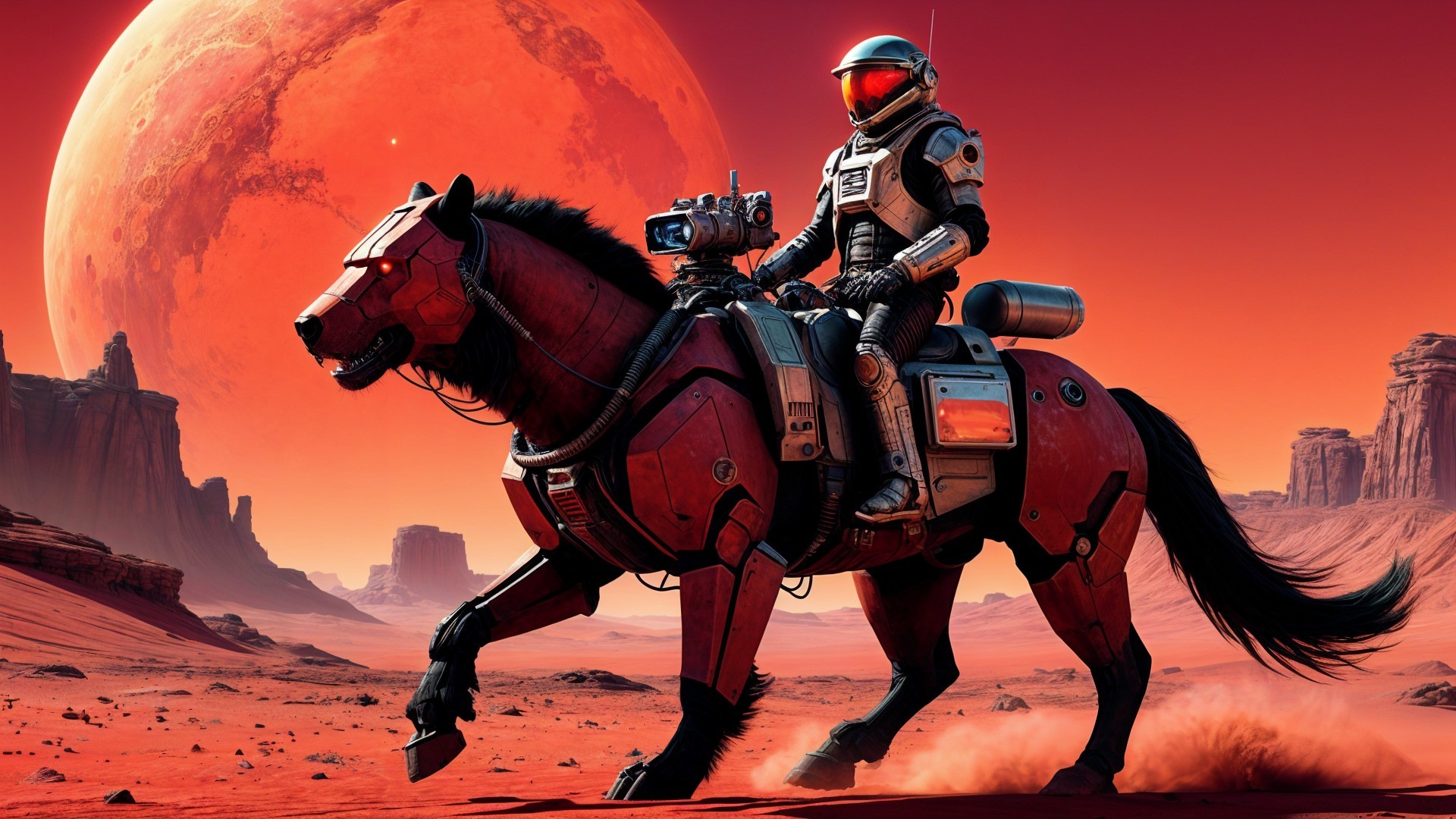 Futuristic Landscape with Robotic Horse and Astronaut