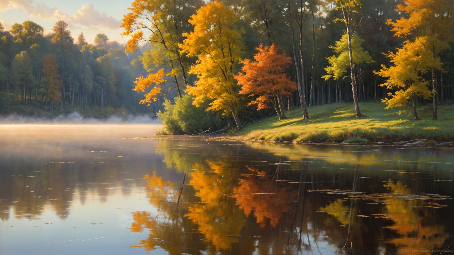 Serene Autumn Landscape by a Calm River