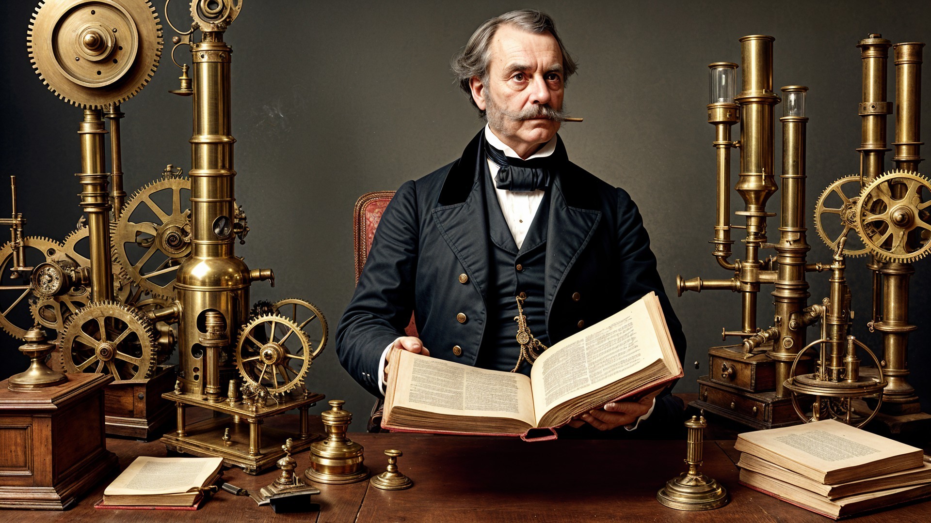Gentleman at Victorian Desk with Scientific Instruments