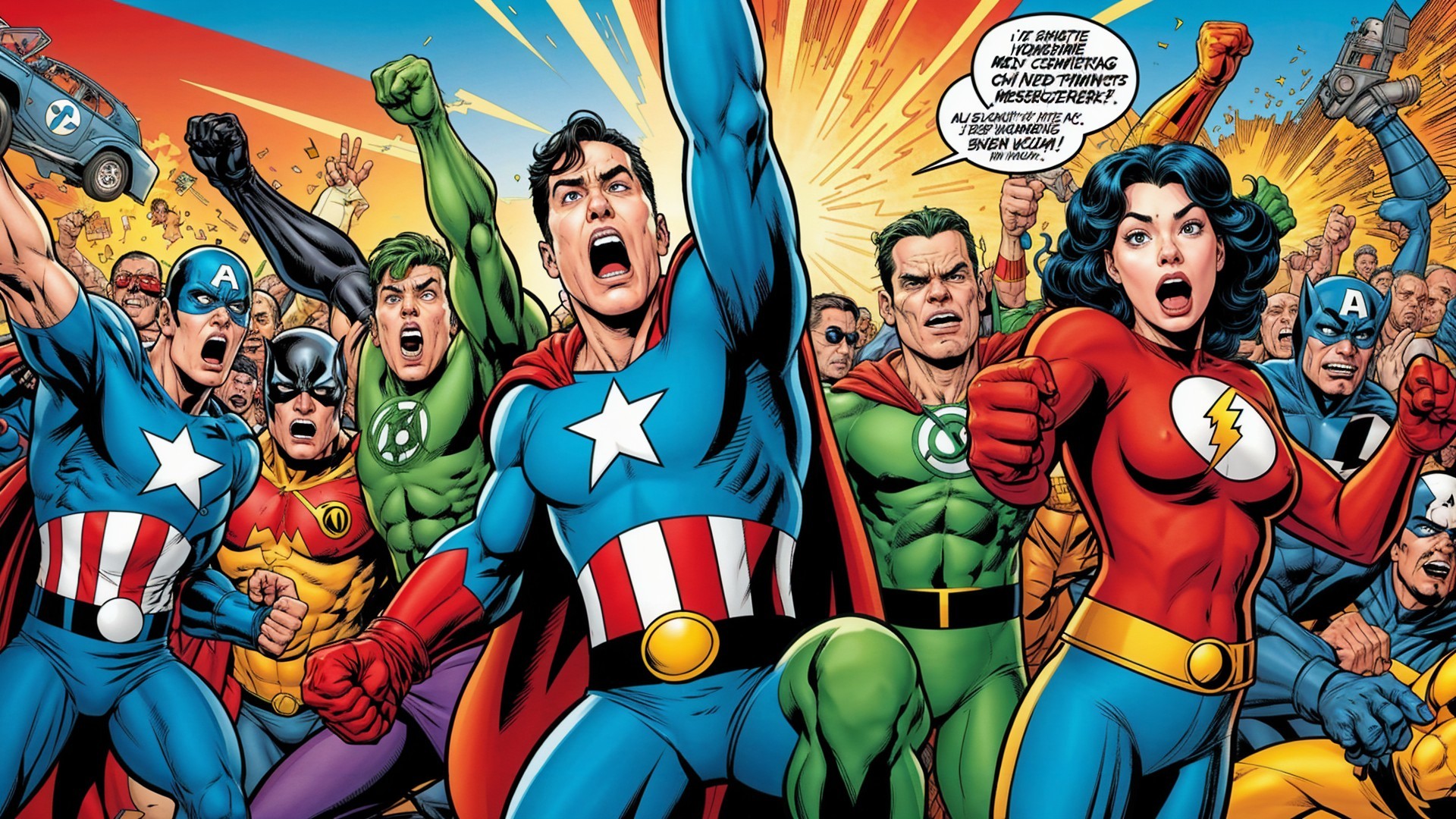 Diverse Superheroes in Action-Packed Scene