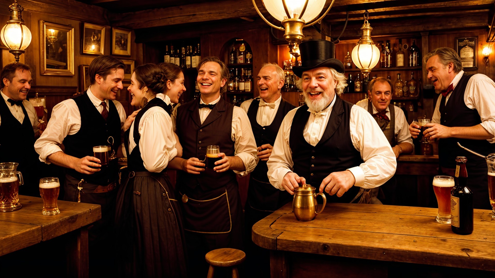 Cheerful Gathering in a Rustic Tavern Setting
