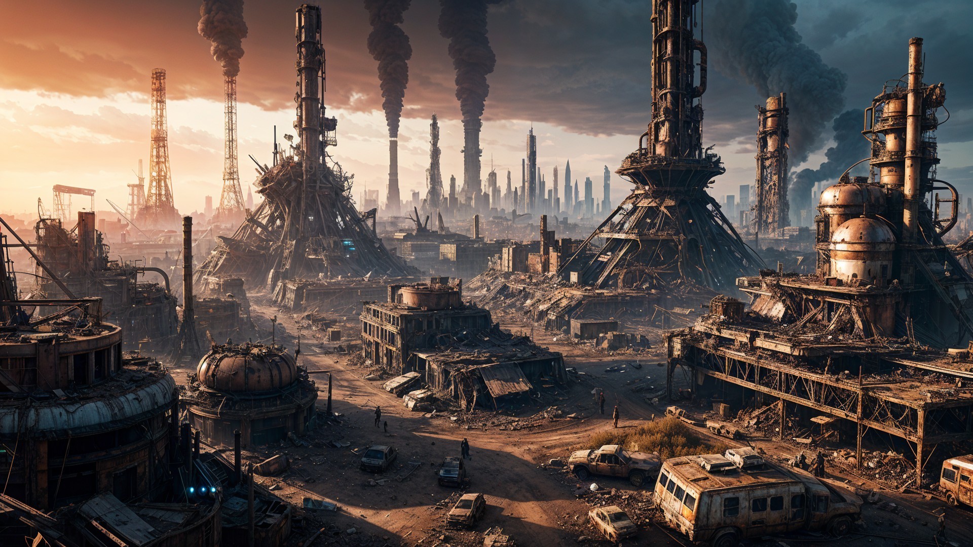 Dystopian Industrial Landscape with Rusted Structures