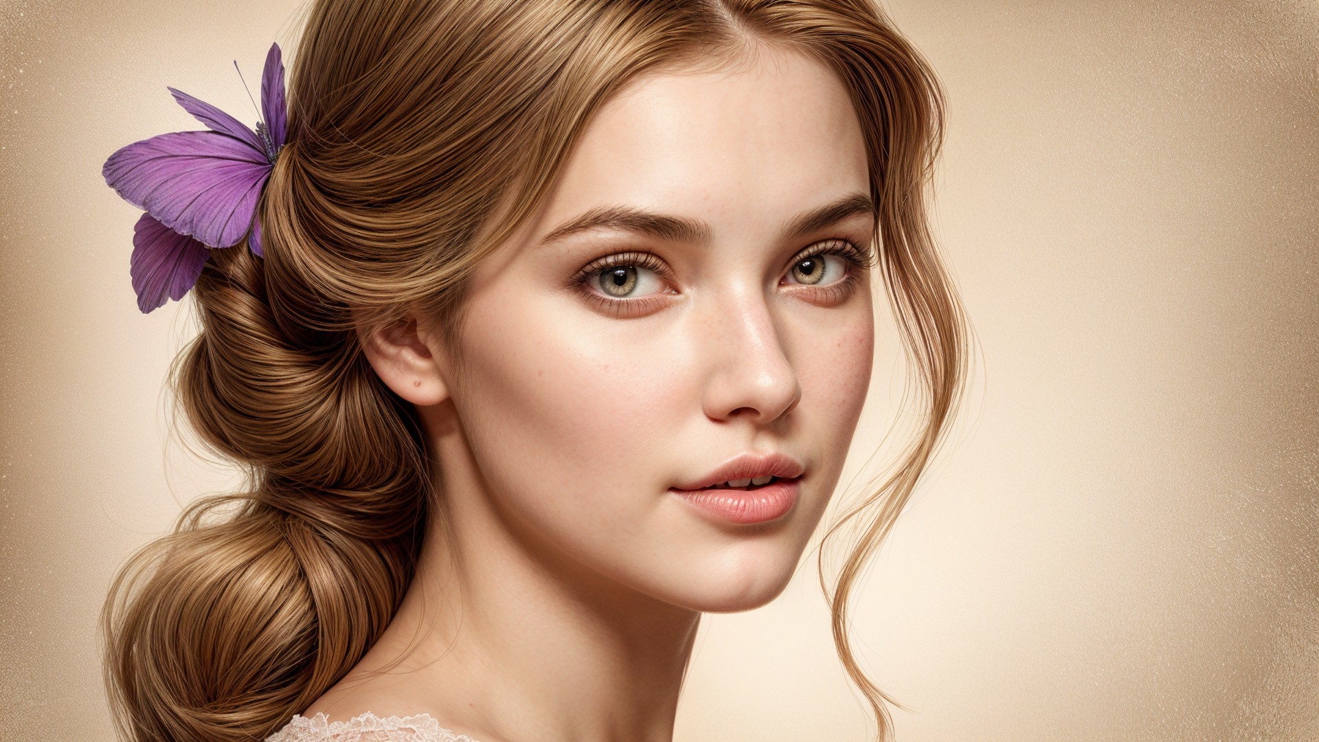 Close-up Portrait of a Young Woman with Butterfly