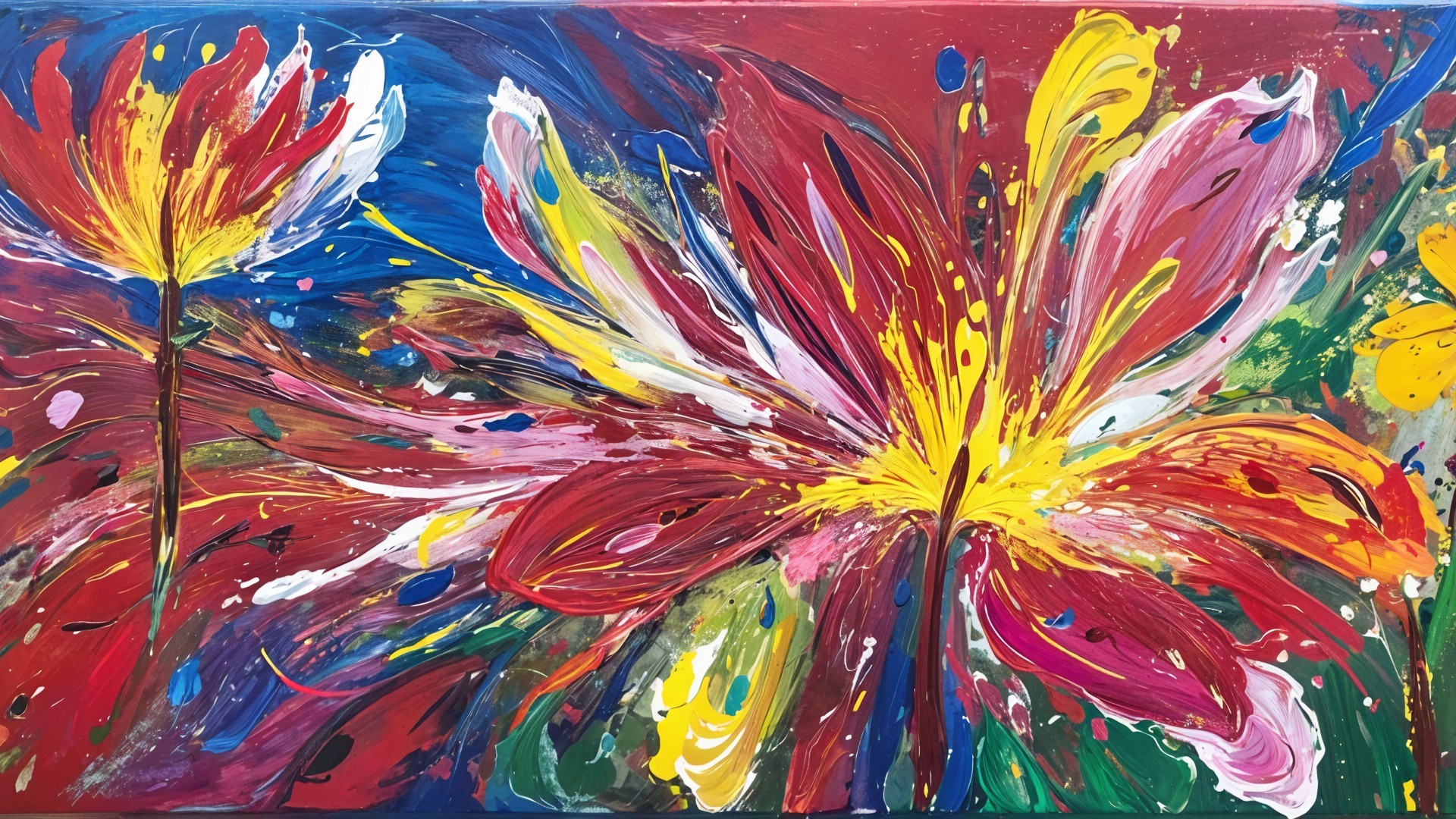 Vibrant Abstract Painting with Large Expressive Flowers