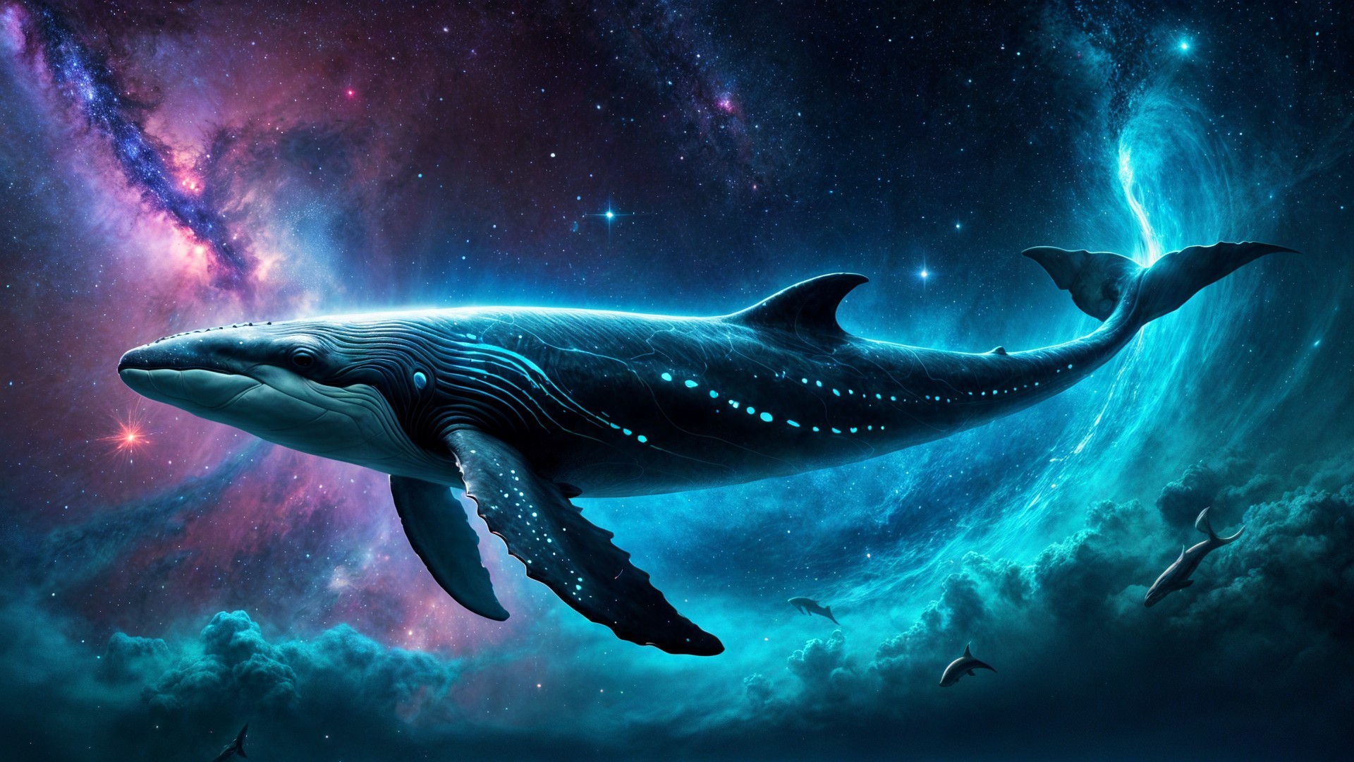 Whale in a Cosmic Landscape with Stars and Galaxies