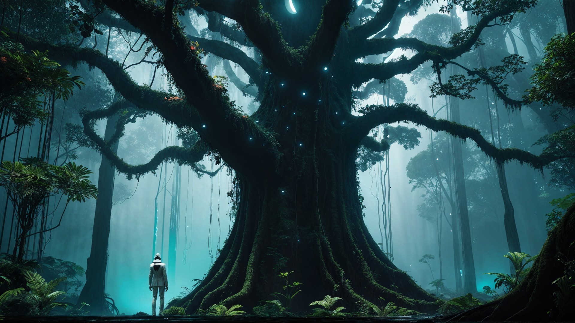 Colossal Ancient Tree in a Mystical Forest Setting