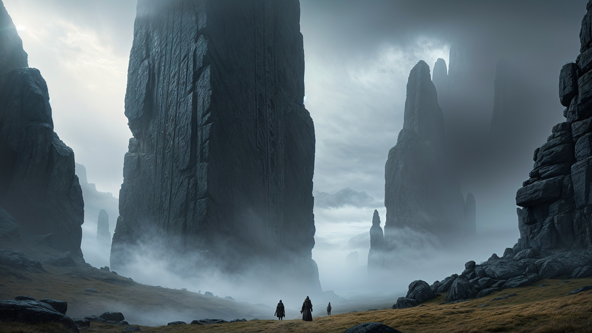 Mysterious Landscape with Stone Monoliths and Figures