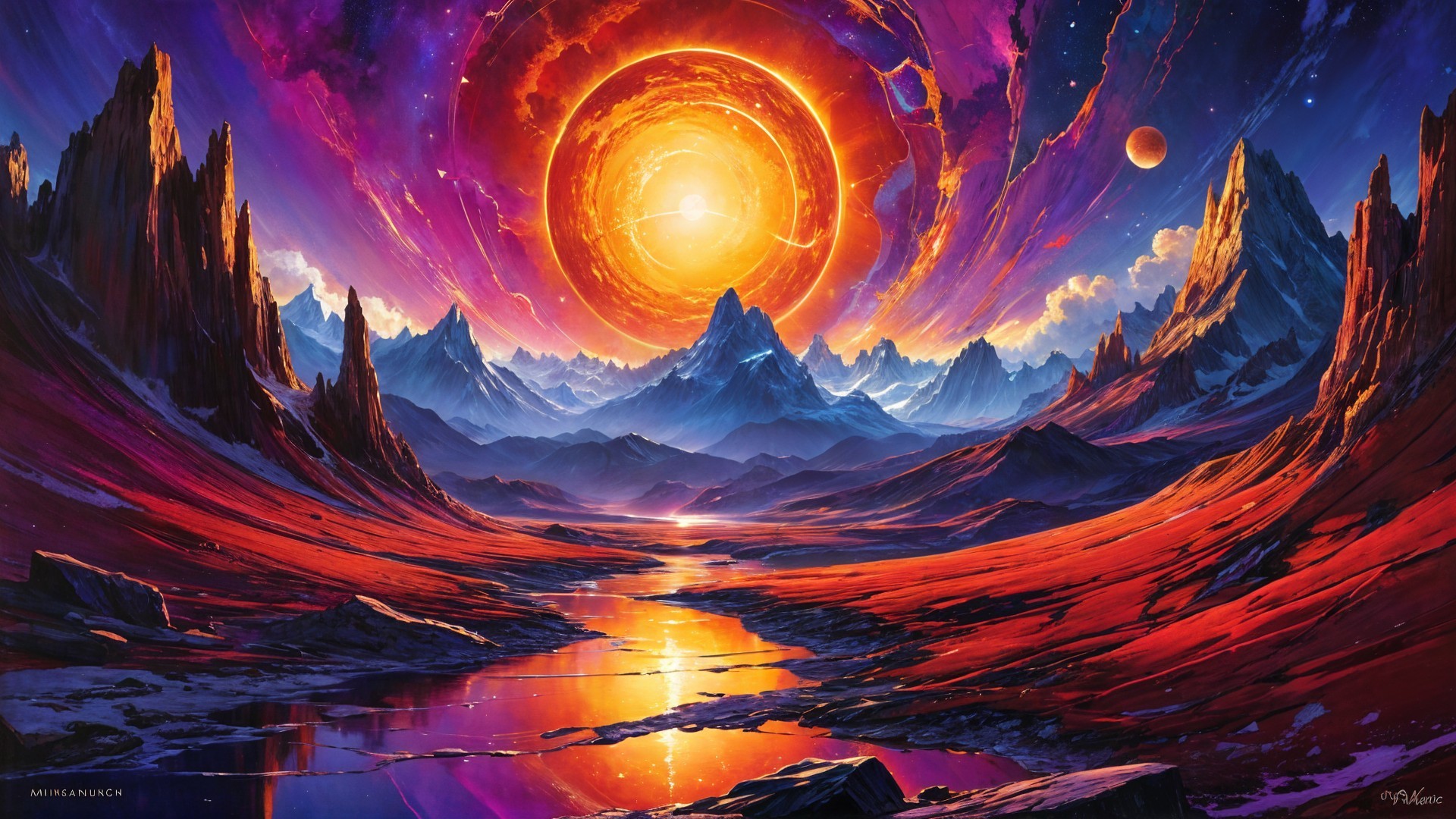 Alien Landscape with Mountains and Vibrant Plains