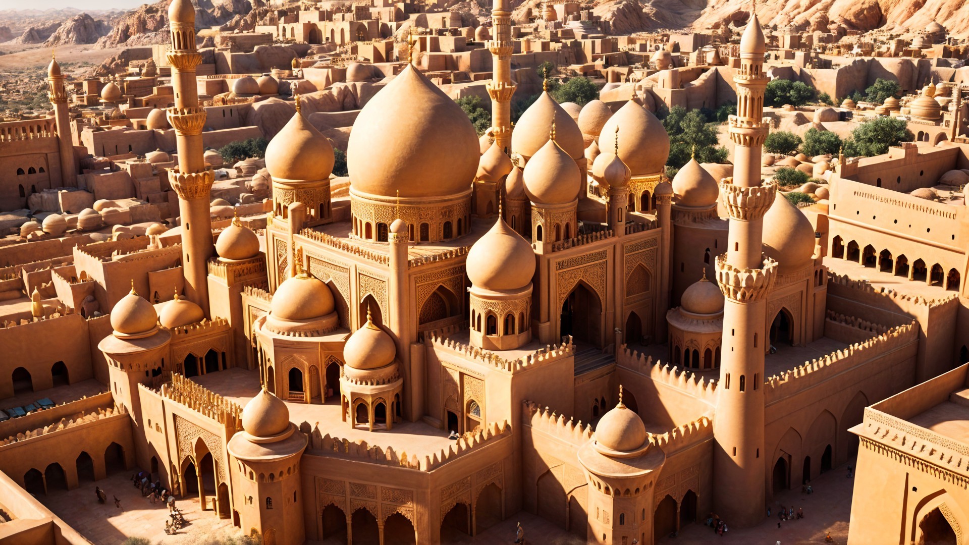 Majestic Desert Palace with Persian Architectural Elements