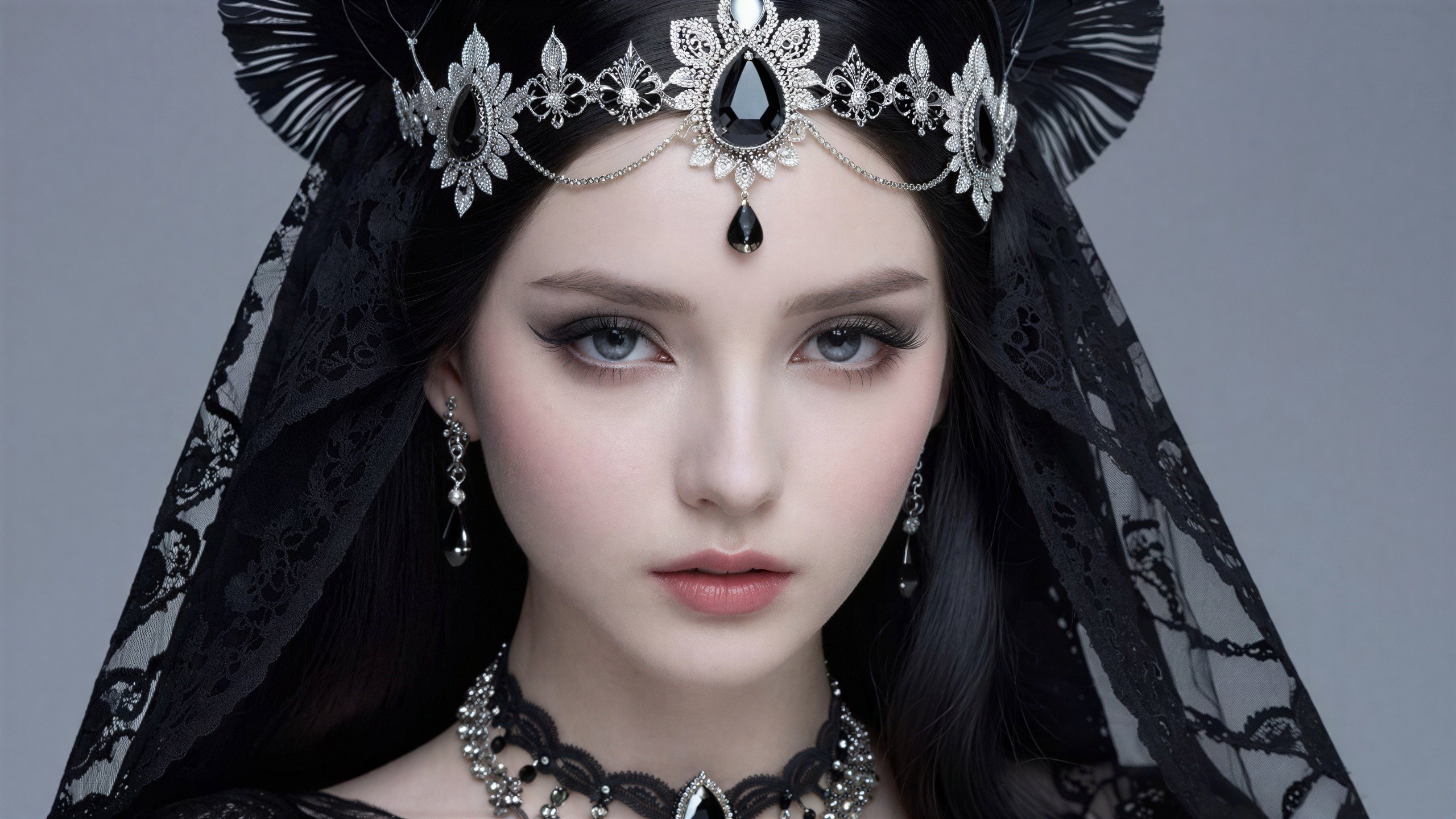 Close-Up of a Goddess-Like Woman with Dark Hair