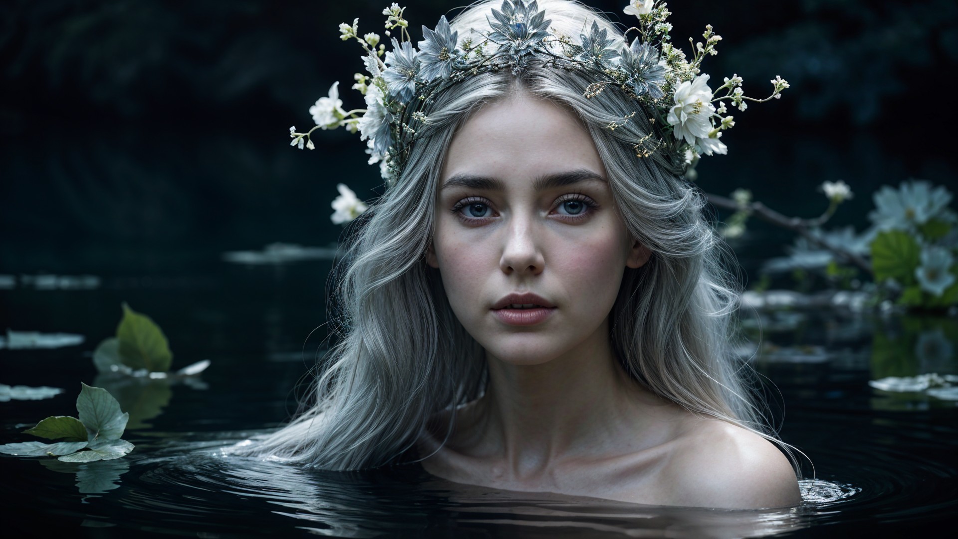 Close-up Portrait of a Young Woman in Water Setting