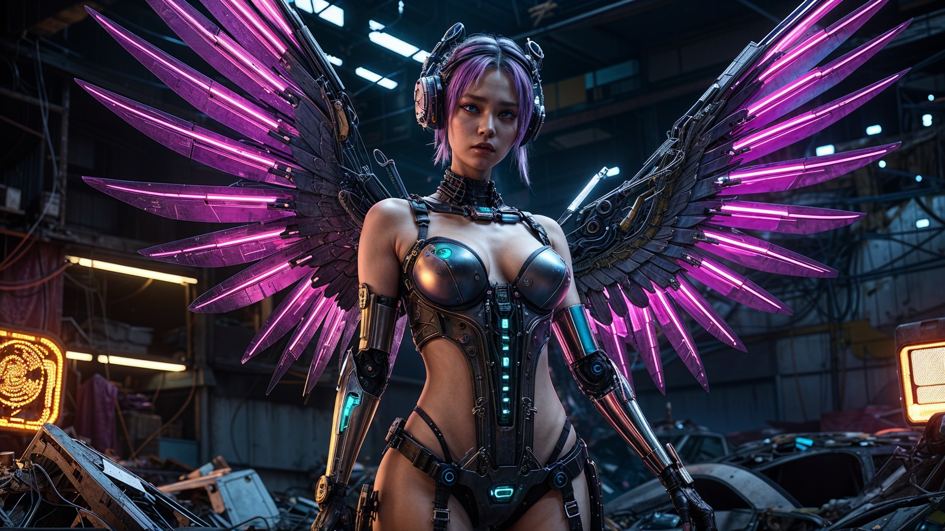 Futuristic Cybernetic Figure in Industrial Setting
