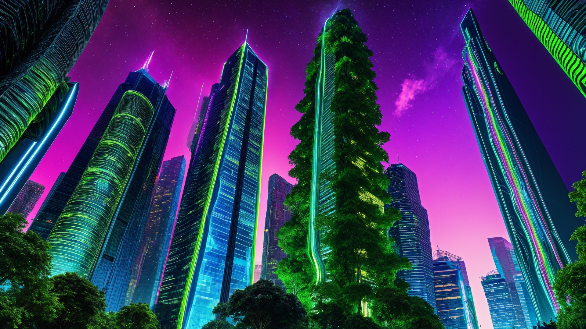 Futuristic Cityscape at Twilight with Neon Lights