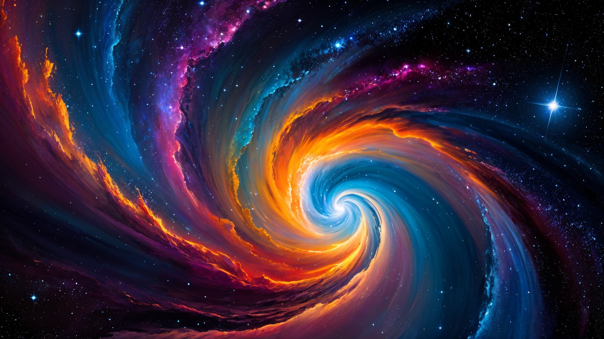 Vibrant Galaxy Spiral with Twinkling Stars and Nebula
