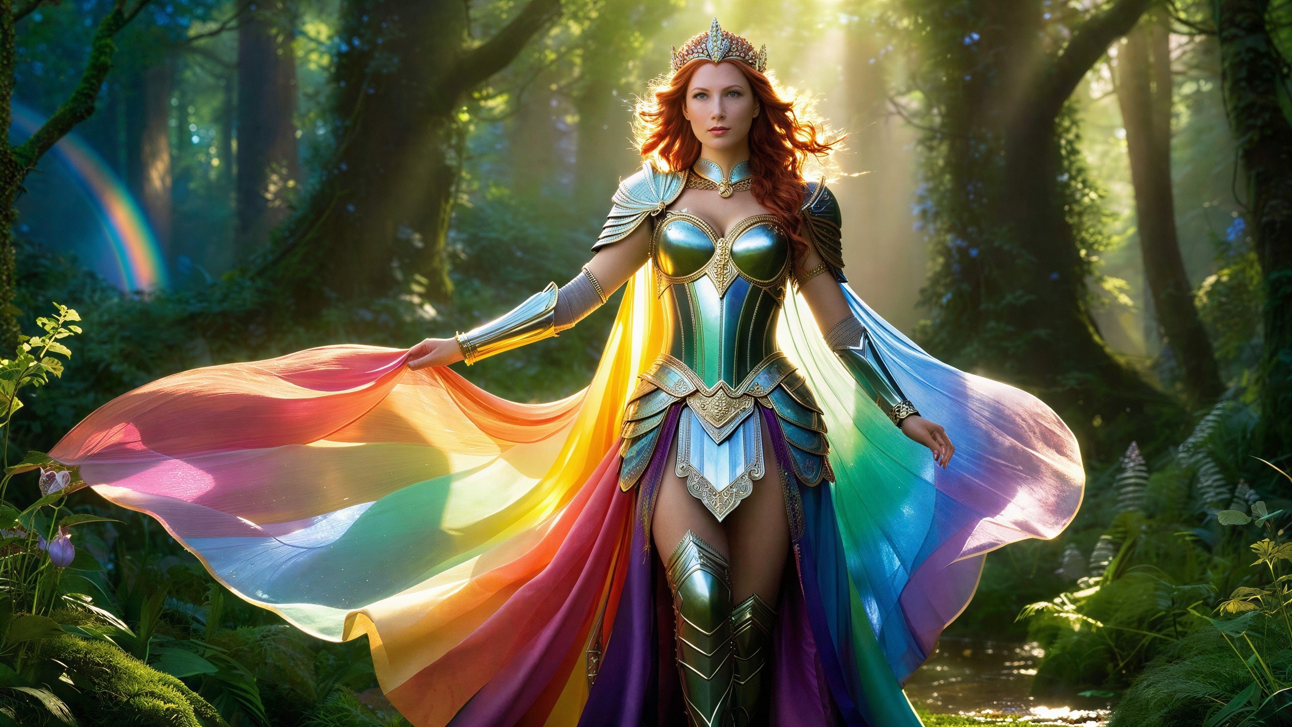 Full body depiction of a female goddess in nature