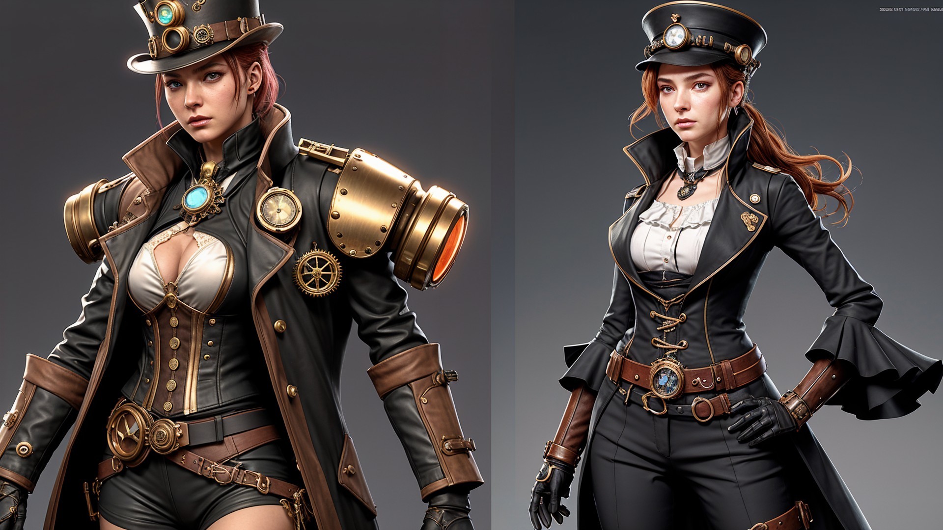 Stylish Steampunk Characters in Intricate Outfits
